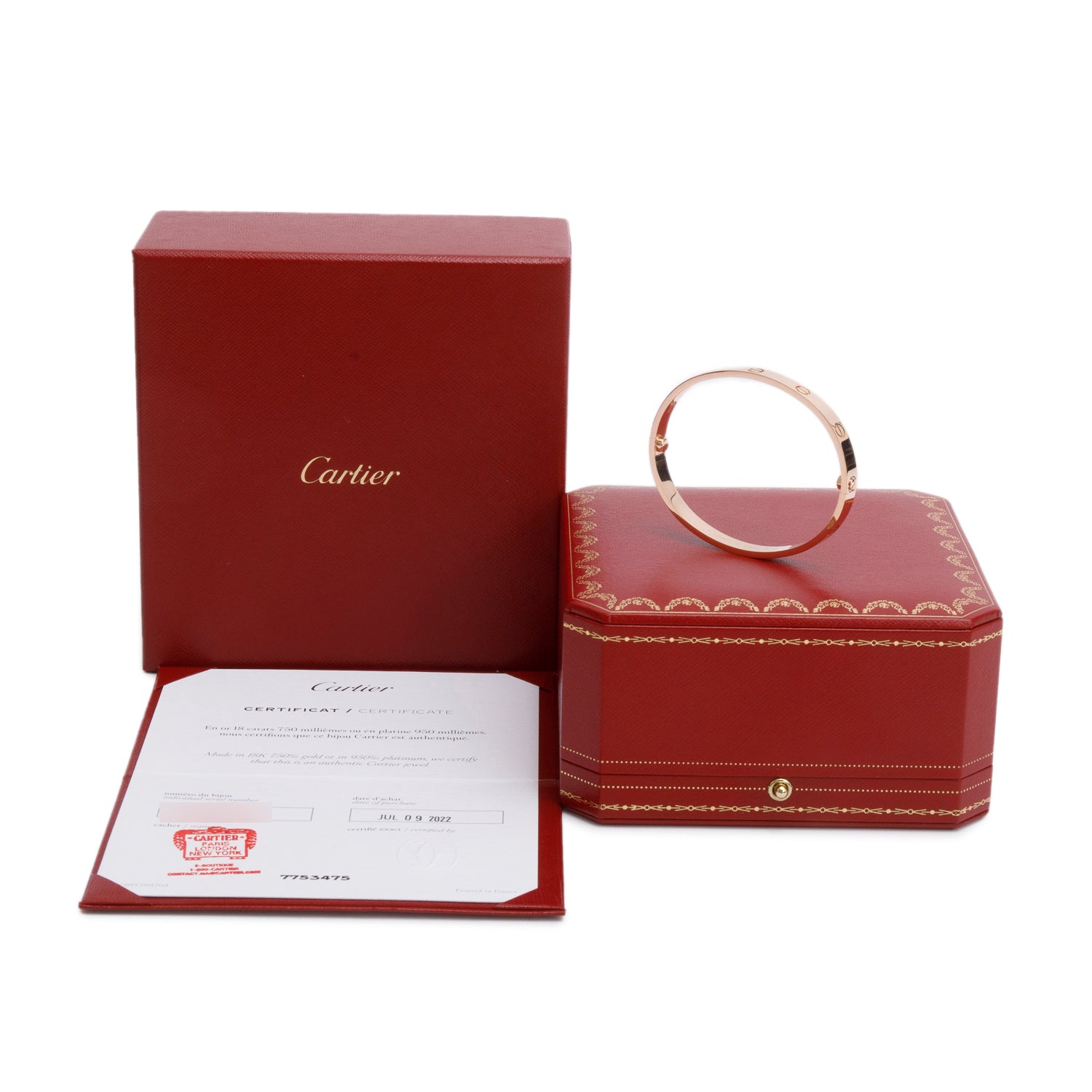 Cartier 2022 18k Rose Gold Love Bracelet, Classic Model, Size 18 w/ Box, Receipt & Certificate