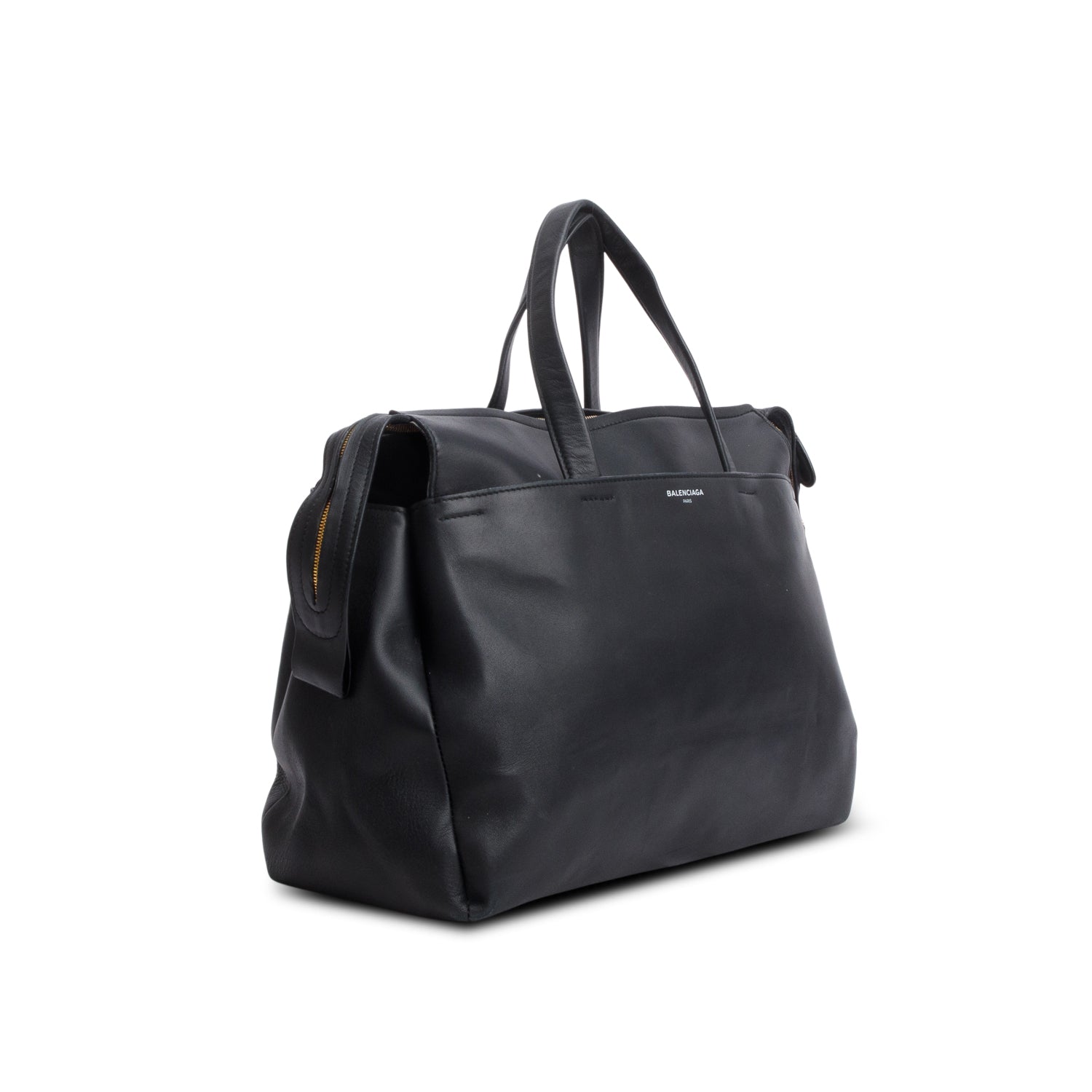 Balenciaga Black Lambskin Portfolio Sac Handle Bag w/ Strap