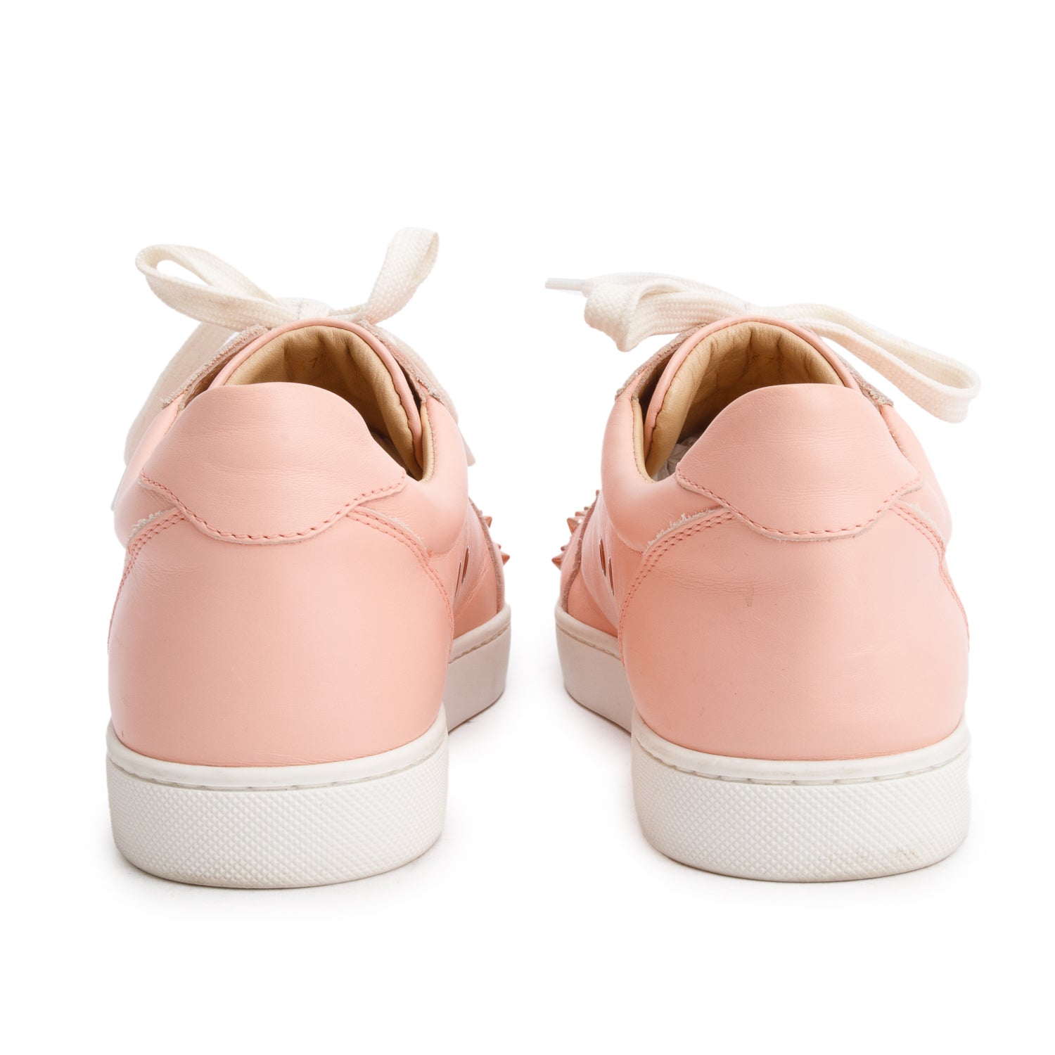 Christian Louboutin Pink Calfskin Vieira Spiked Flat Sneaker's, Size 37.5