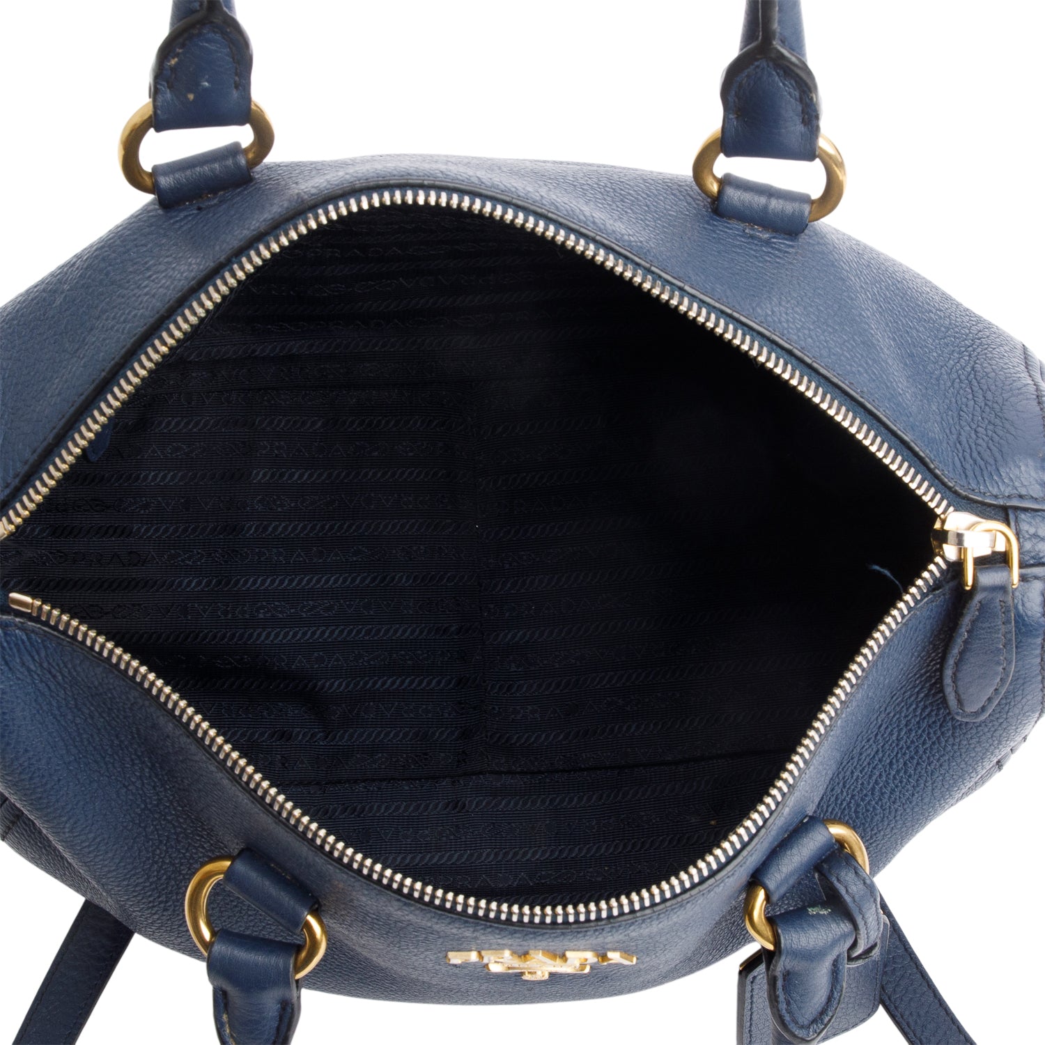 Prada Blue Vitello Daino Two-Way Tote w/ Strap