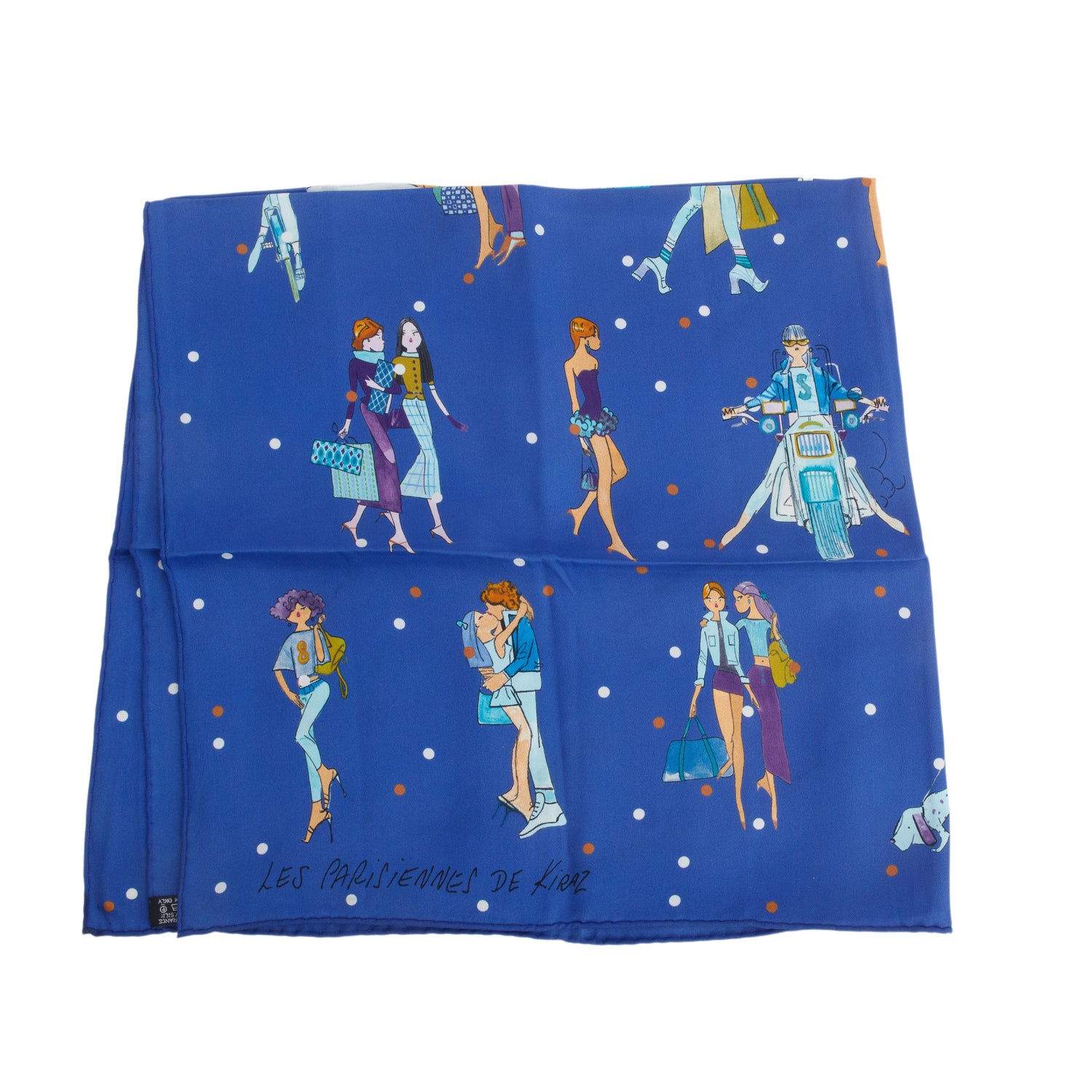Hermes Blue 'Les Parisiennes De Kiraz' Silk Scarf 70