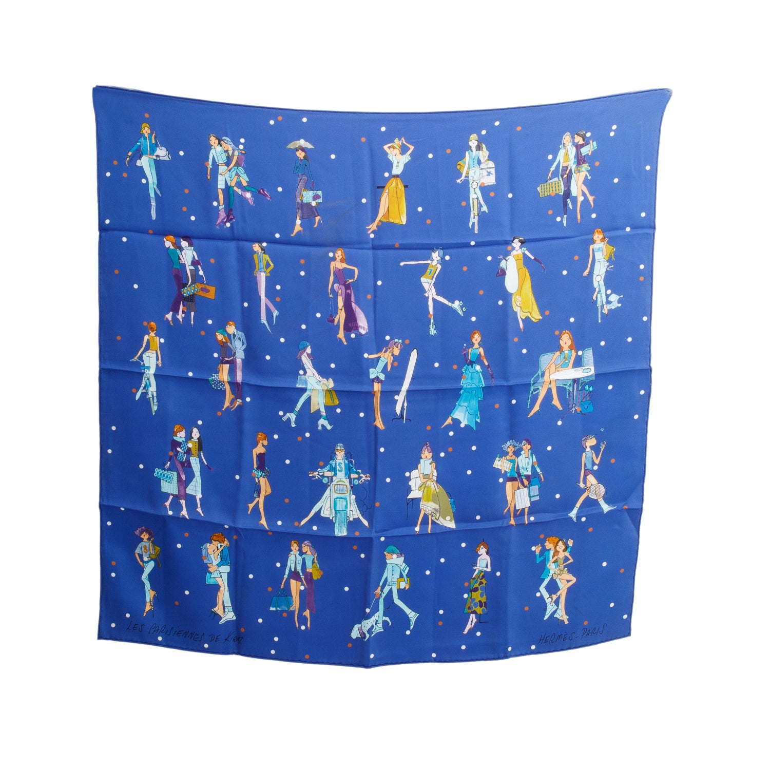 Hermes Blue 'Les Parisiennes De Kiraz' Silk Scarf 70 – OLIVER'S