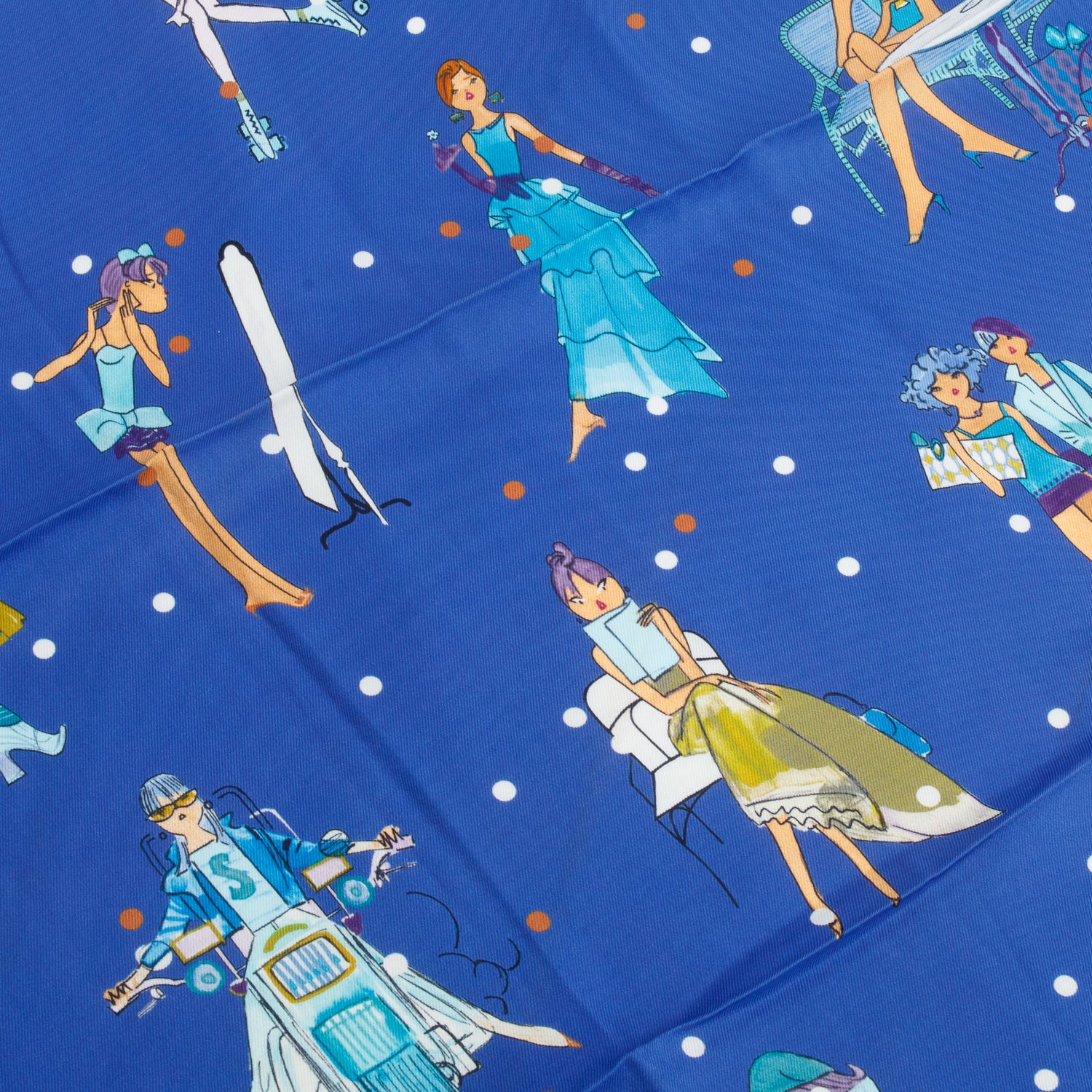 Hermes Blue 'Les Parisiennes De Kiraz' Silk Scarf 70