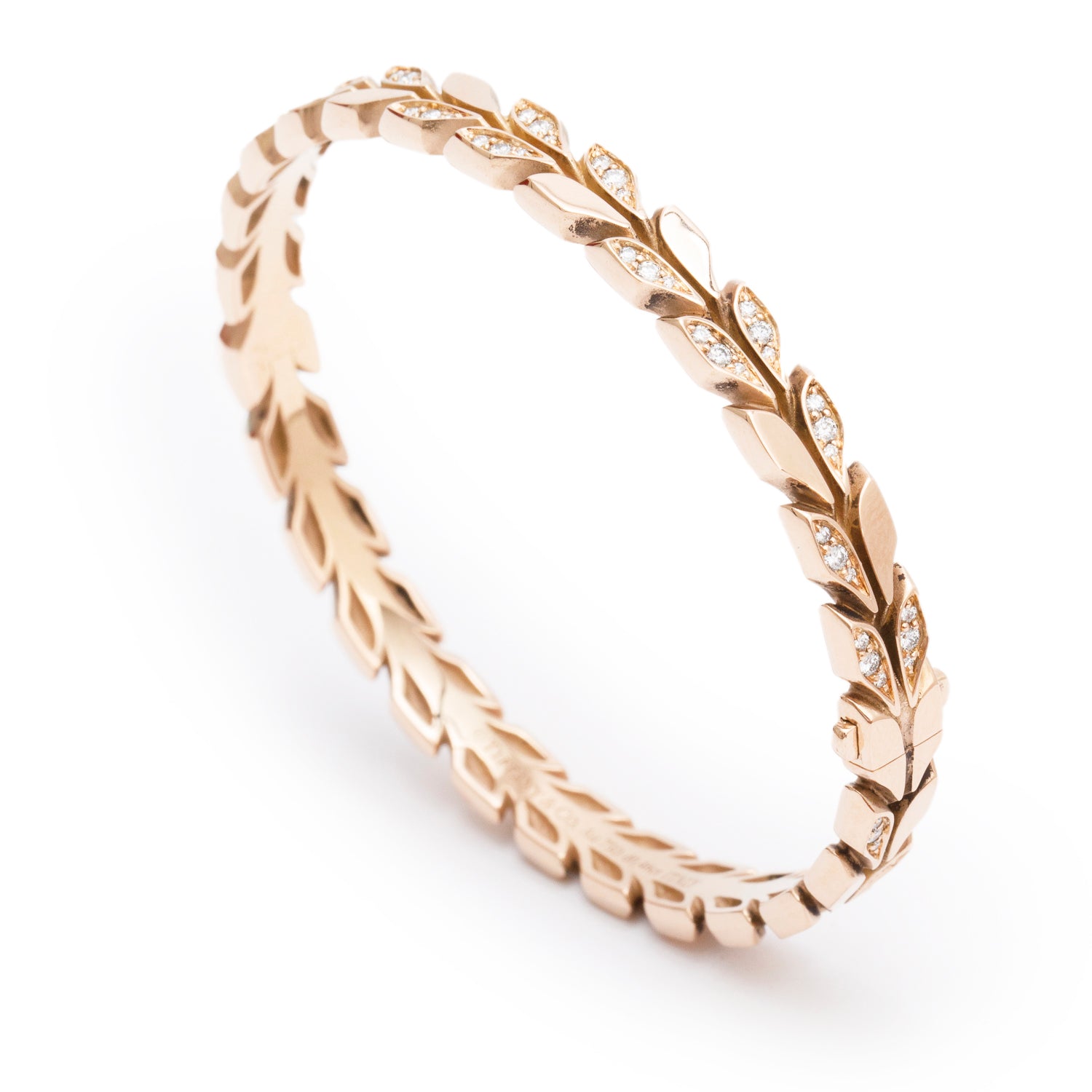 Tiffany & Co. 2022 18k Rose Gold Diamond Victoria Vine Hinged Bangle w/ Box & Receipt