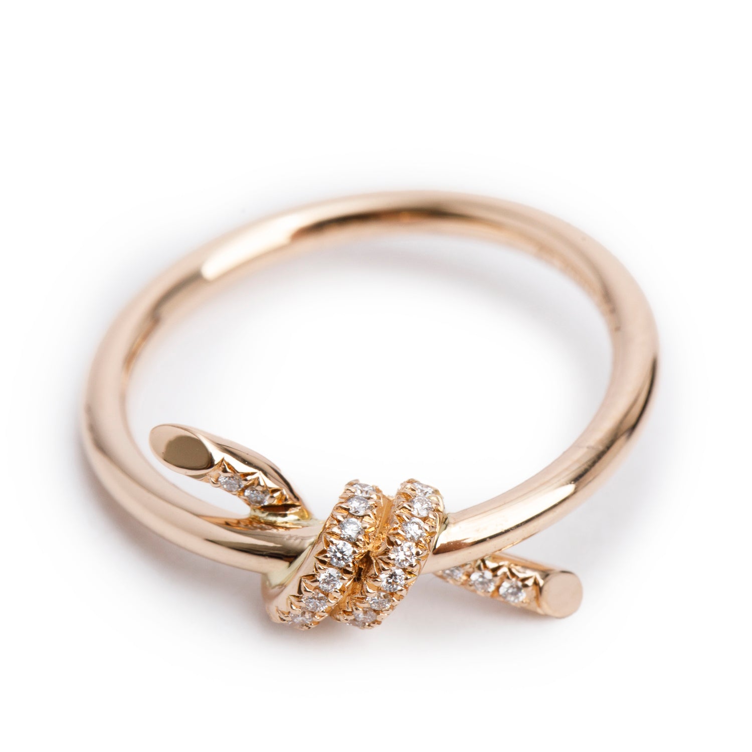 Tiffany & Co. 18k Rose Gold Diamond Knot Ring, Size 4 w/ Box