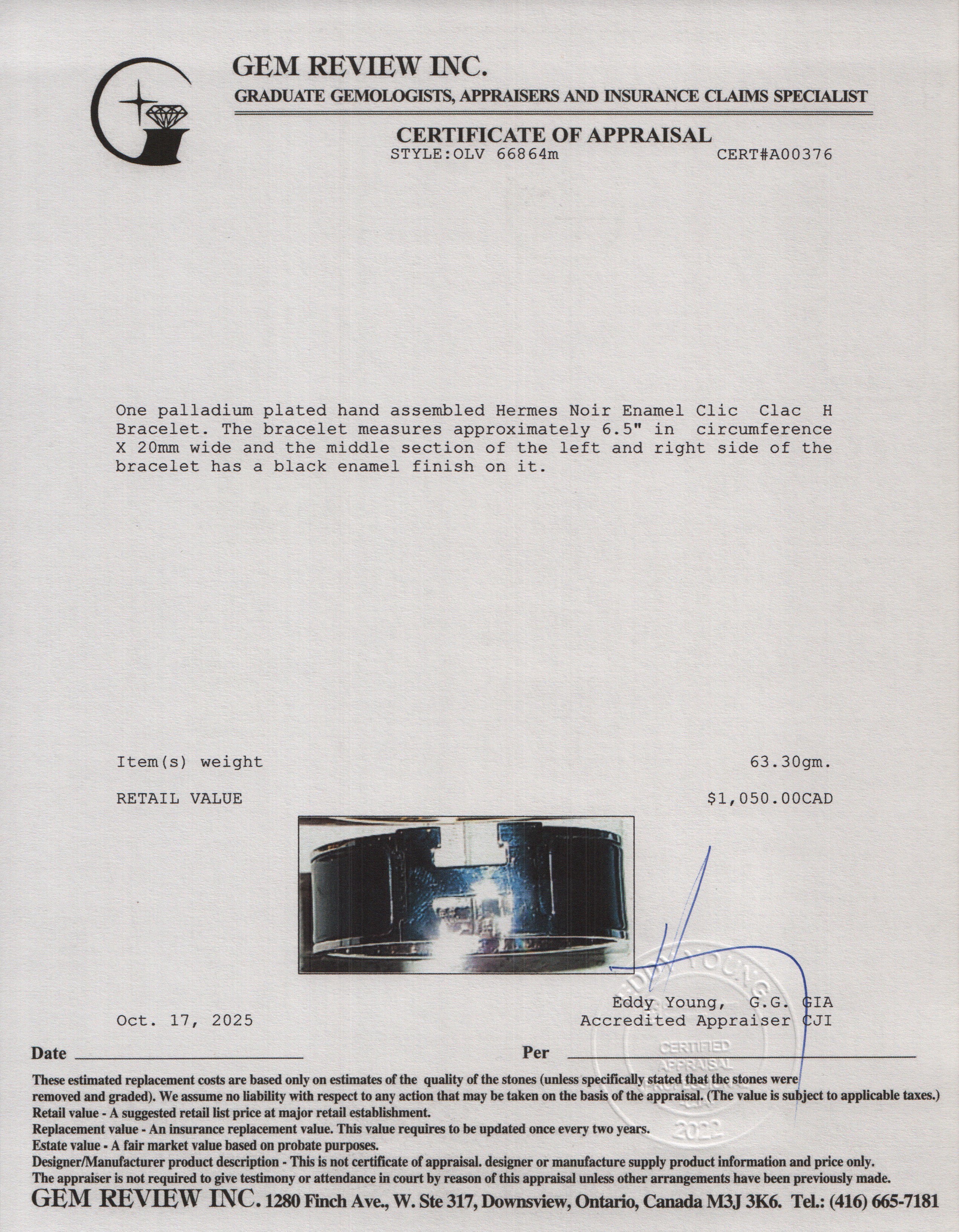 Hermes Palladium-Plated Noir Enamel Clic Clac H Bracelet