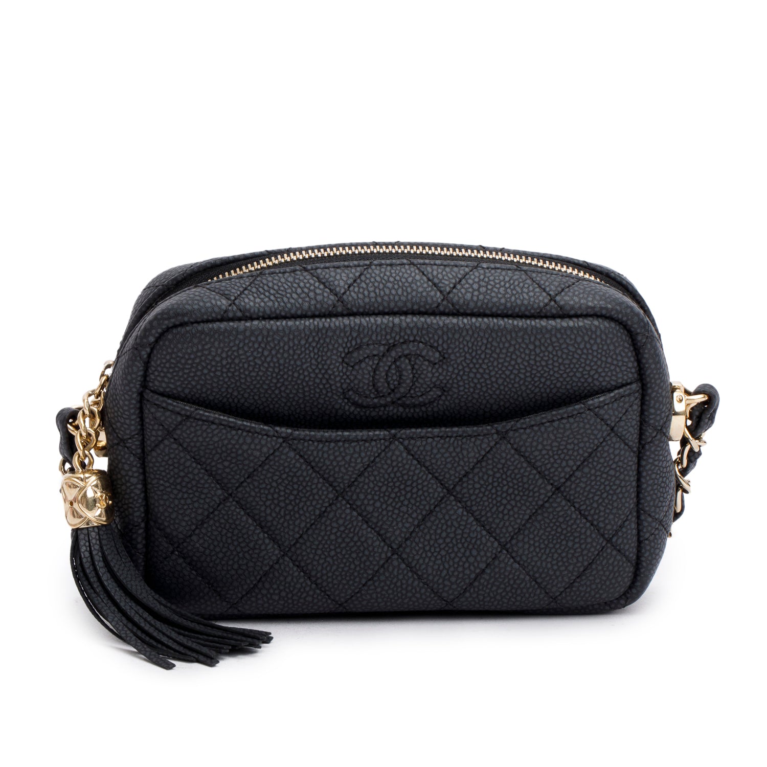 Chanel Black Caviar Quilted Mini Coco Tassel Camera Case