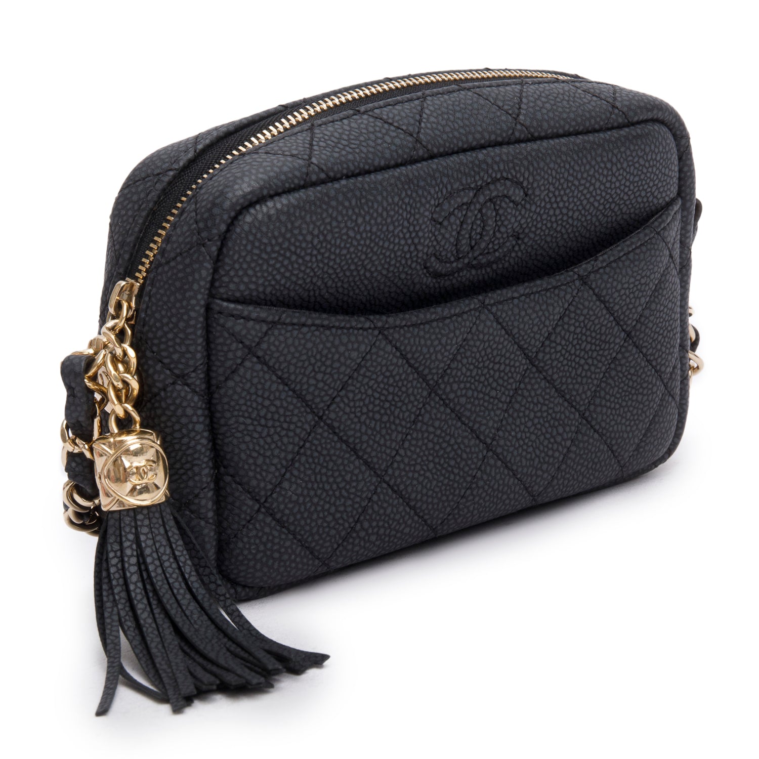 Chanel Black Caviar Quilted Mini Coco Tassel Camera Case