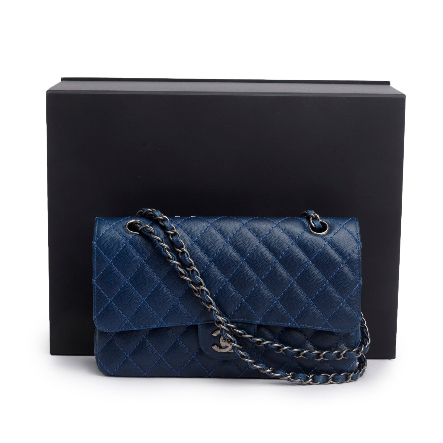 Chanel Blue Caviar Classic Medium Double Flap Bag w/ Box & Authenticity Card