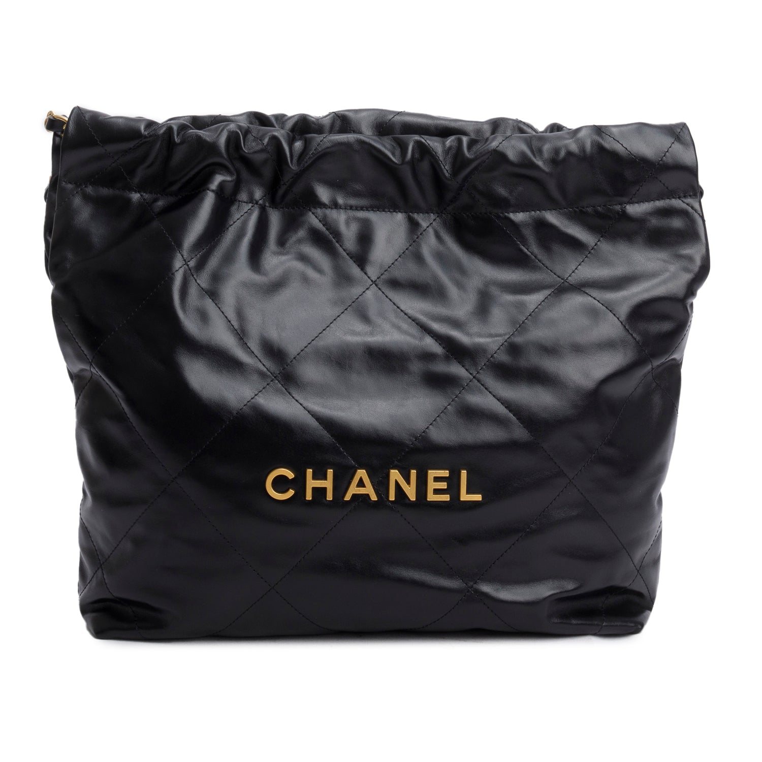 Chanel Black Shiny Calfskin Quilted Small 22 Hobo w/ Pouch & Box