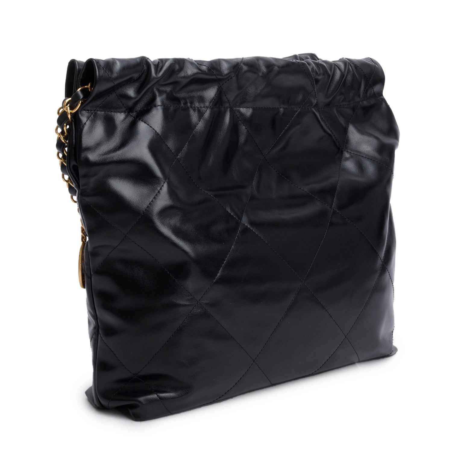 Chanel Black Shiny Calfskin Quilted Small 22 Hobo w/ Pouch & Box