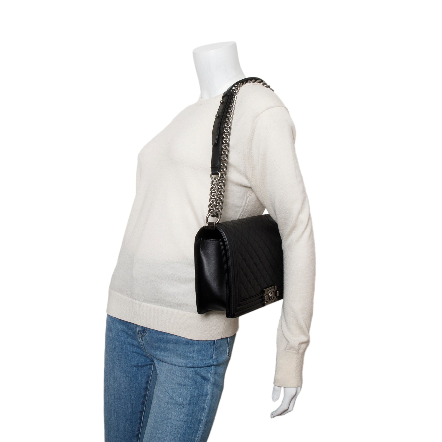 Chanel 2021 Black Quilted Lambskin Large Boy Bag w/ Box