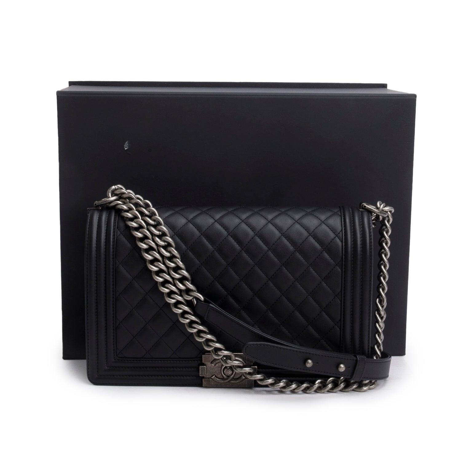 Chanel 2021 Black Quilted Lambskin Large Boy Bag w/ Box