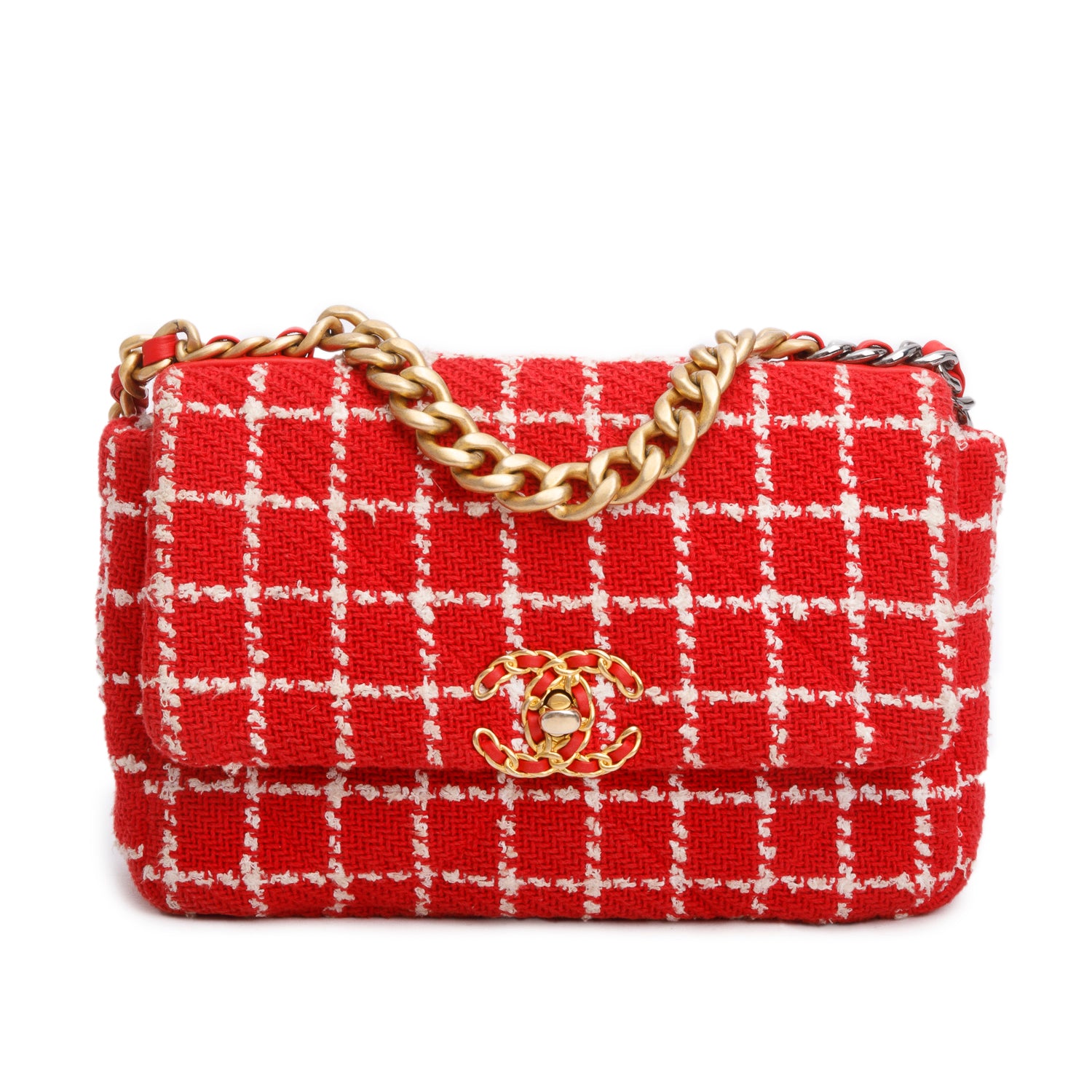 Chanel Red Tweed Quilted Medium Chanel 19 Flap