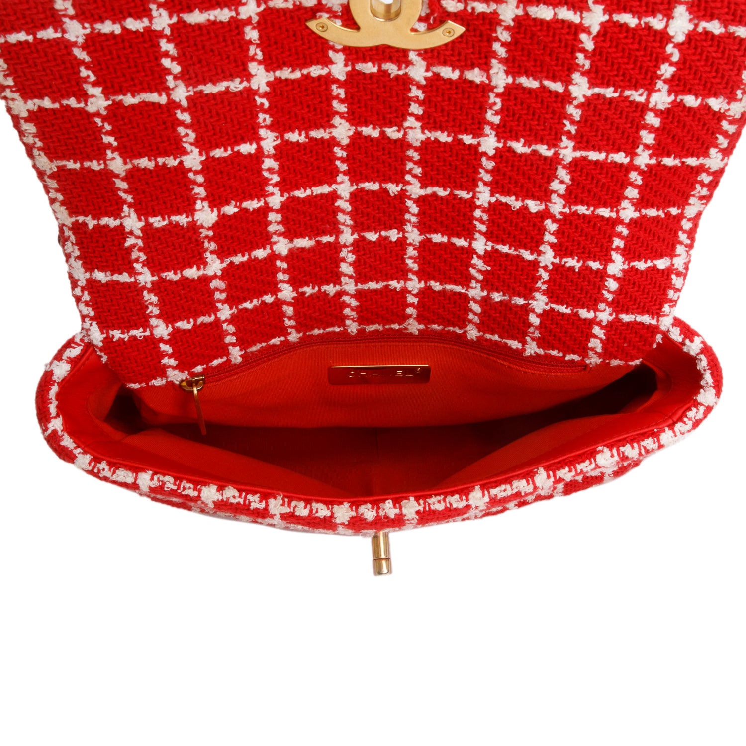 Chanel Red Tweed Quilted Medium Chanel 19 Flap