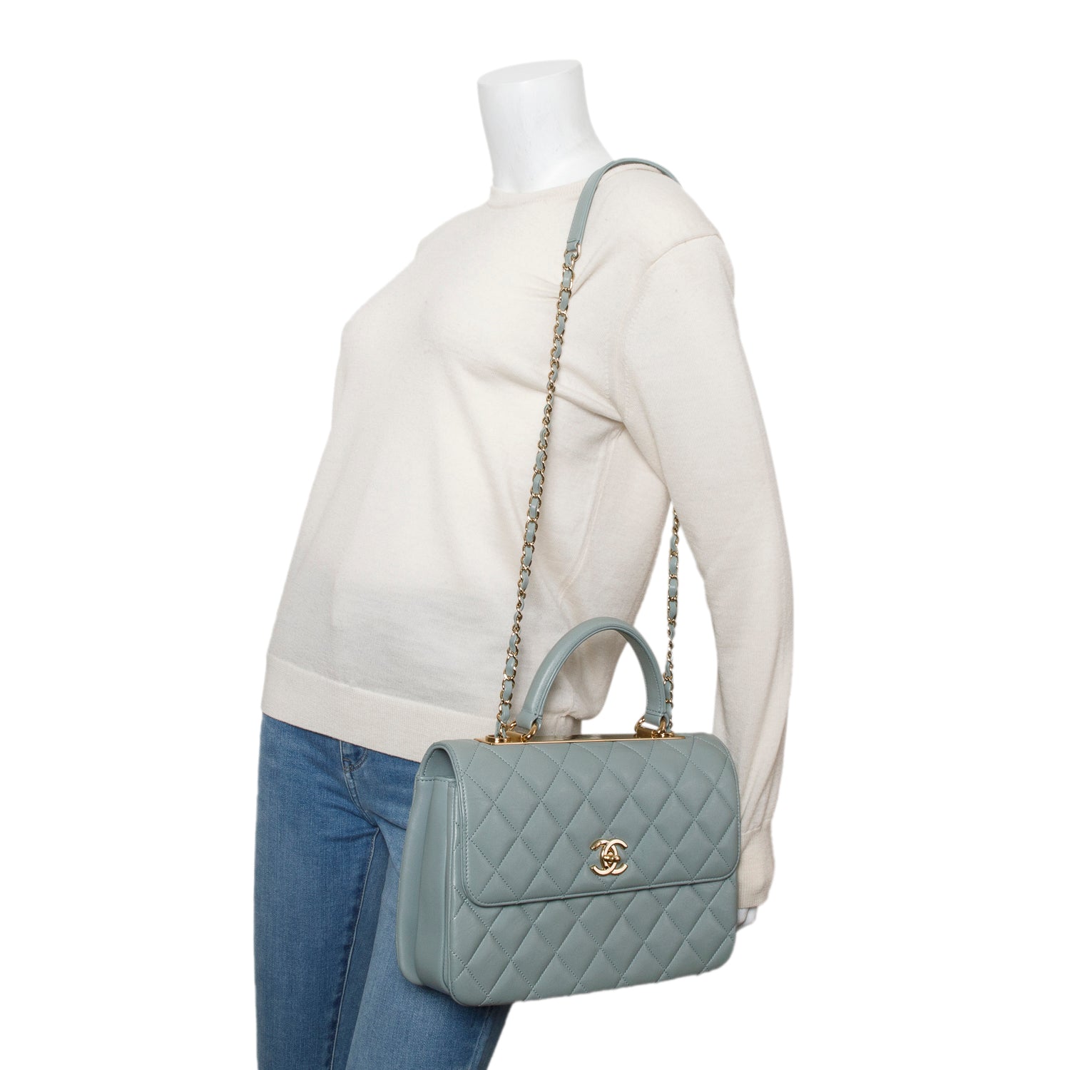 Chanel Blue Lambskin Quilted Large Trendy CC Dual Handle Flap w/ Receipt