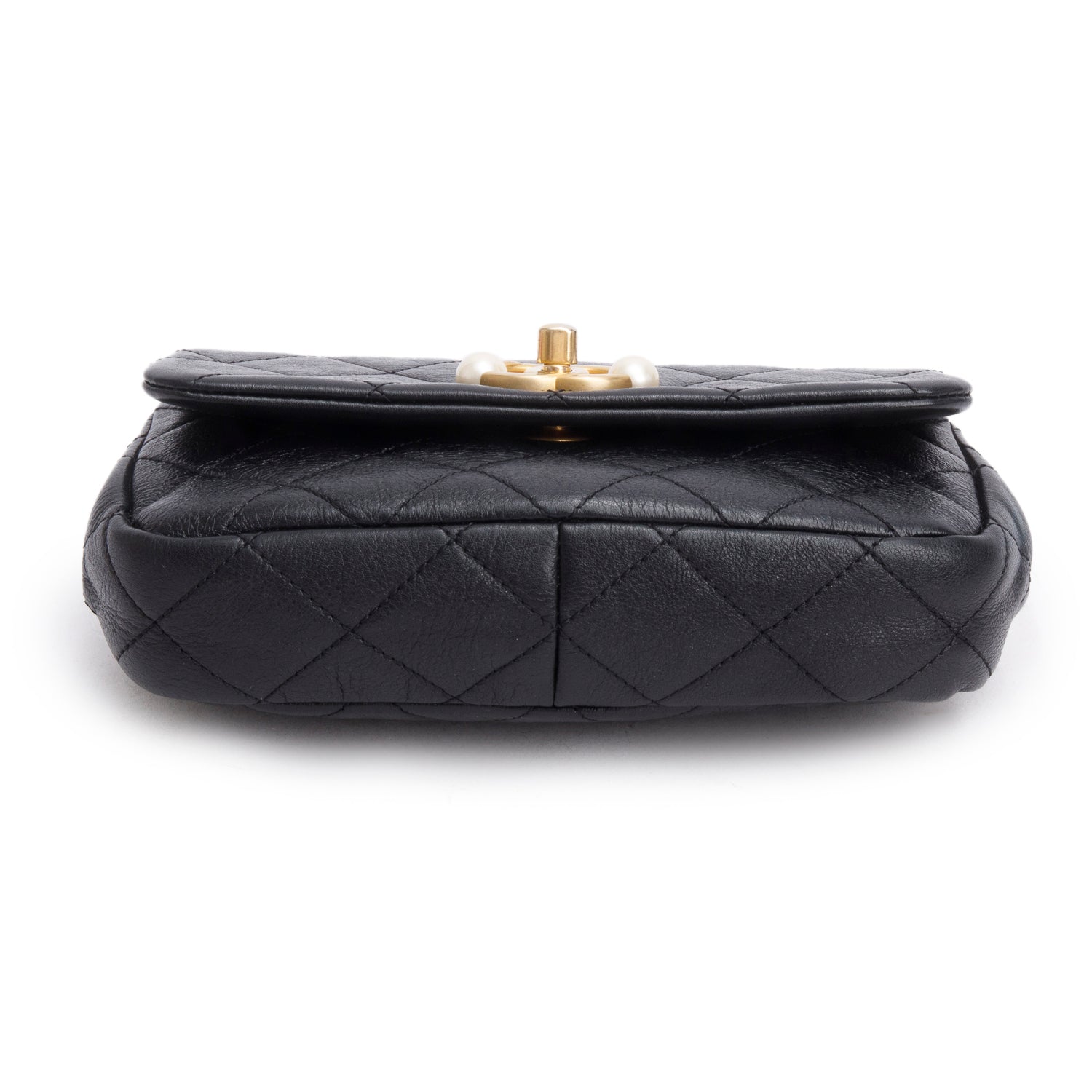 Chanel Black Calfskin Quilted Mini Pearl Side Flap Bag