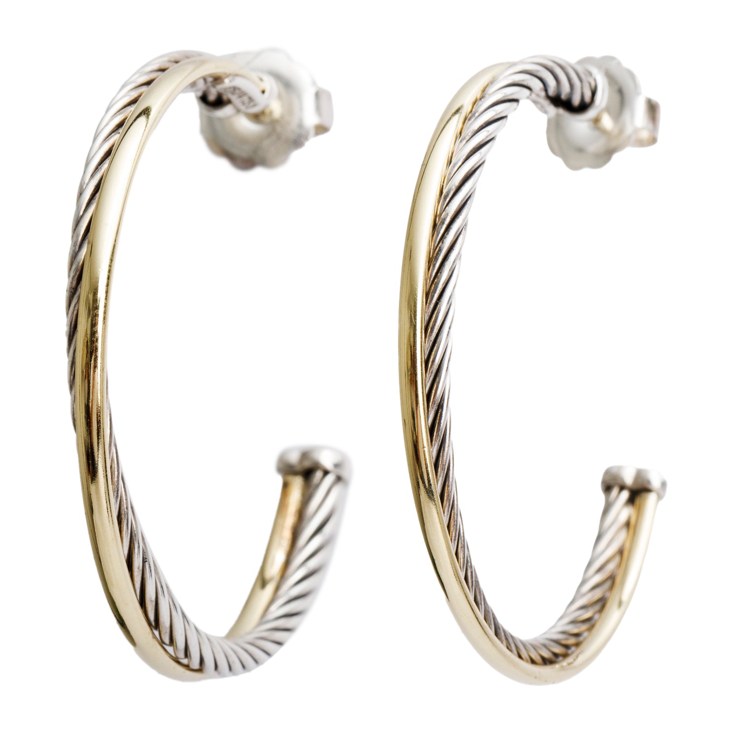 David Yurman Sterling Silver & 18k Yellow Gold Cable Crossover Hoop Earrings, 44 MM