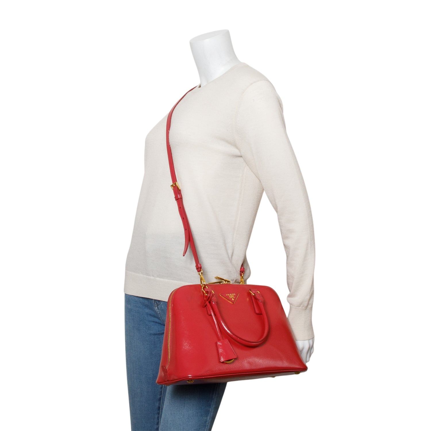 Prada Pink Medium Saffiano Vernice Promenade Tote w/ Strap & Authenticity Card