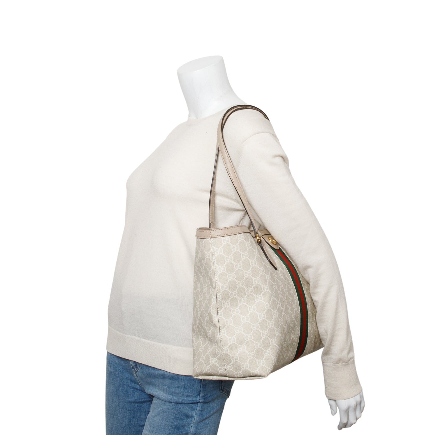 Gucci White GG Supreme Web Ophidia GG Medium Tote