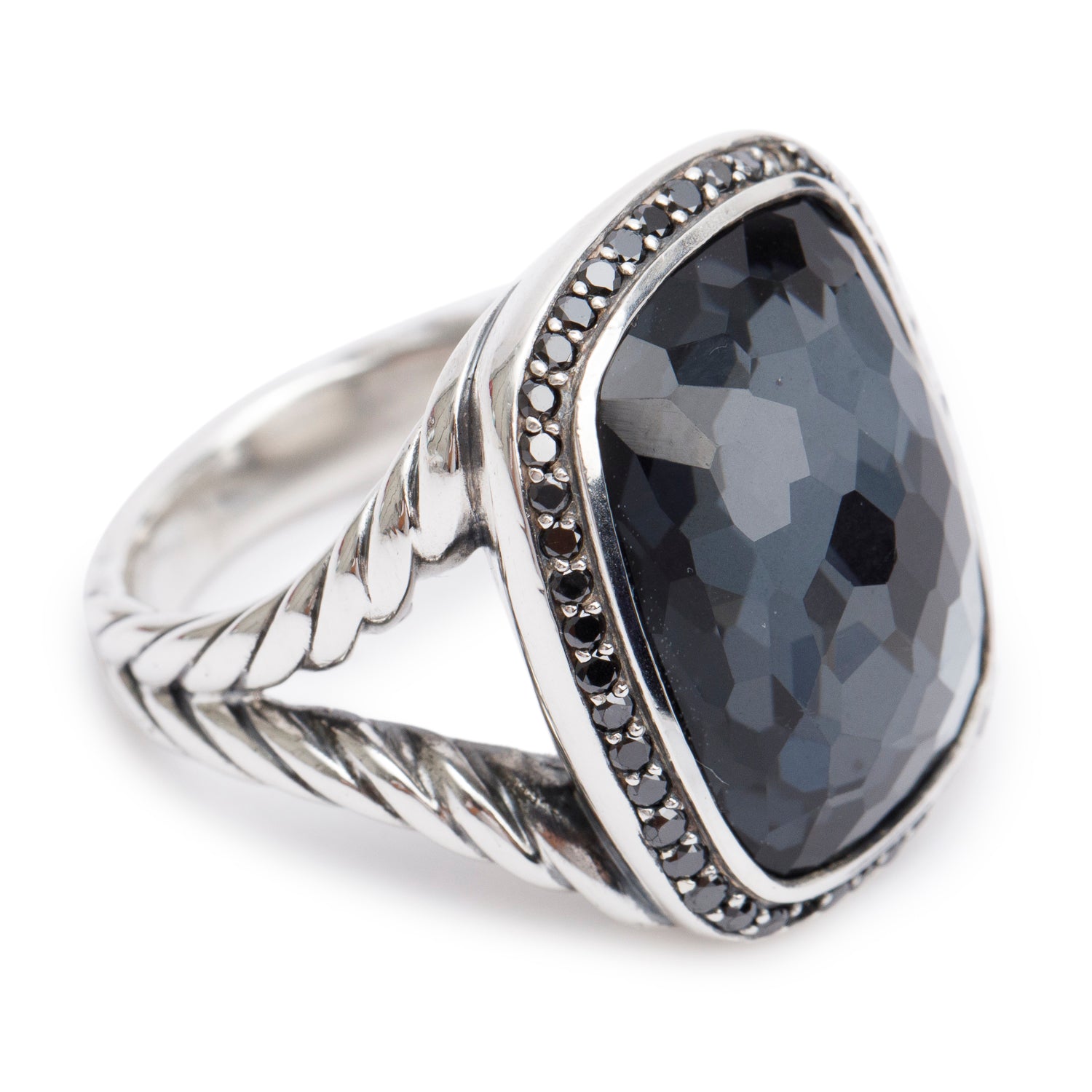 David Yurman Sterling Silver Albion Ring with Black Orchid and Black Diamonds