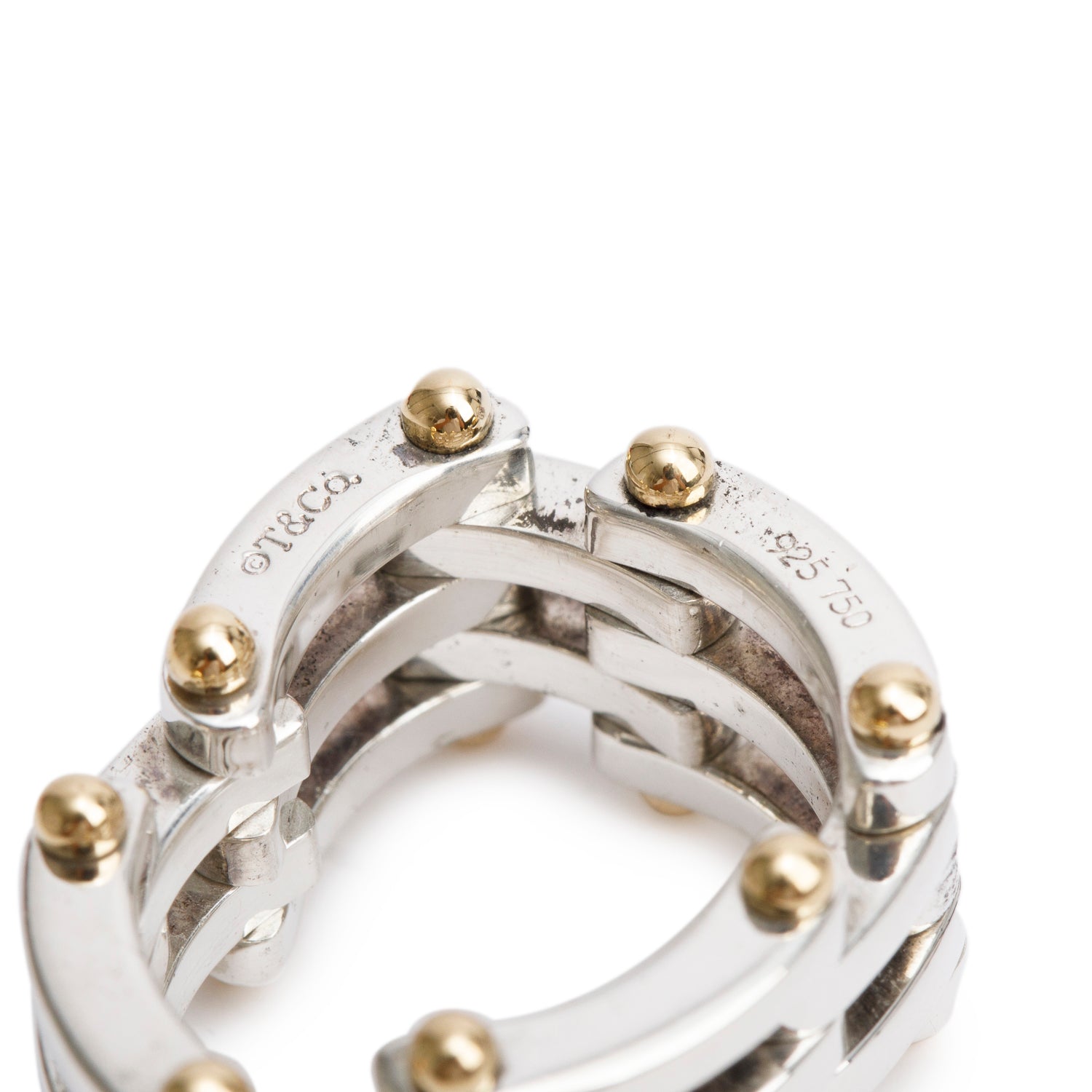 Tiffany & Co. Sterling Silver & 18k Yellow Gold Gate Link Band Ring, Size 5