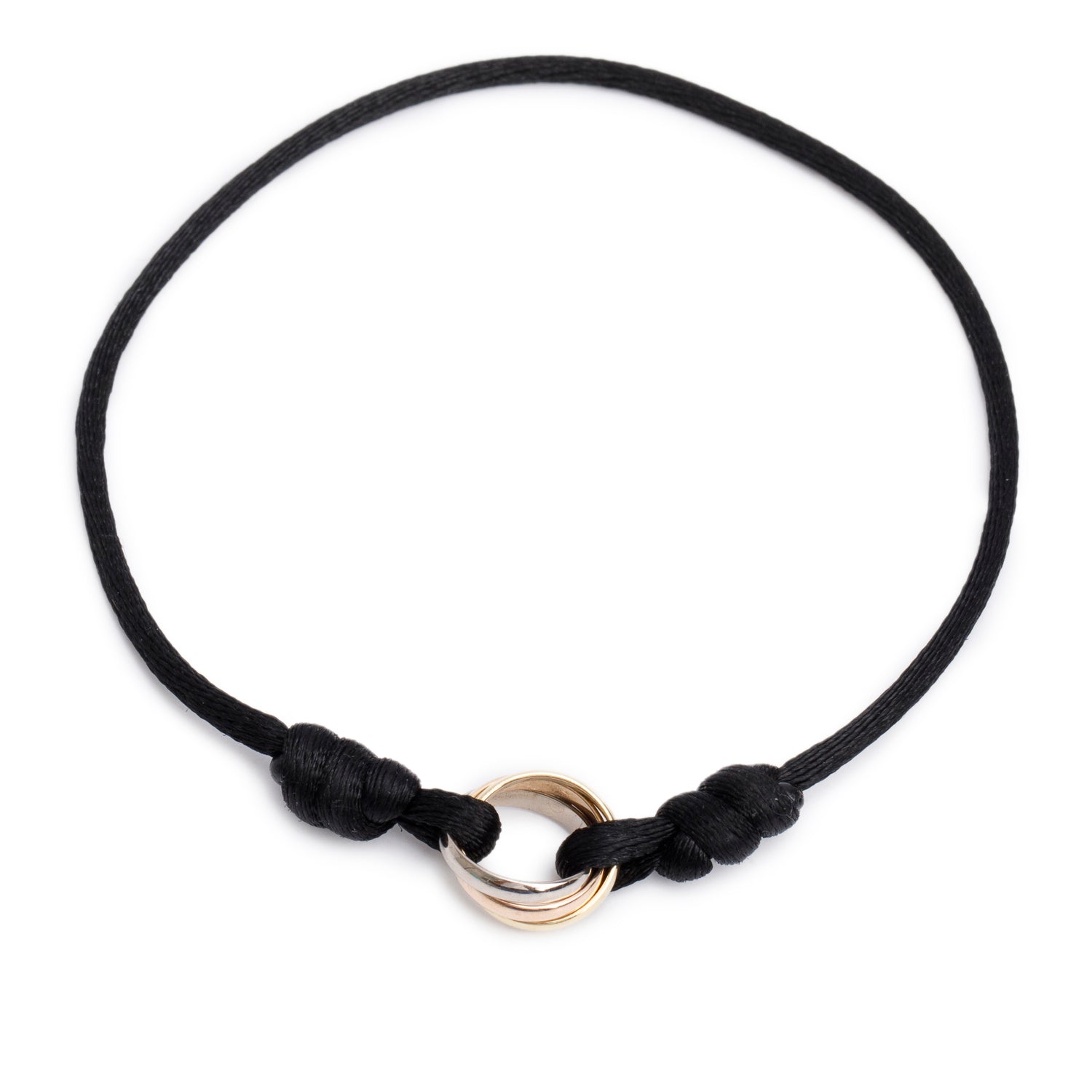 Cartier 2024 18k White, Yellow & Rose Gold Trinity Black Cord Bracelet w/ Box & Certificate