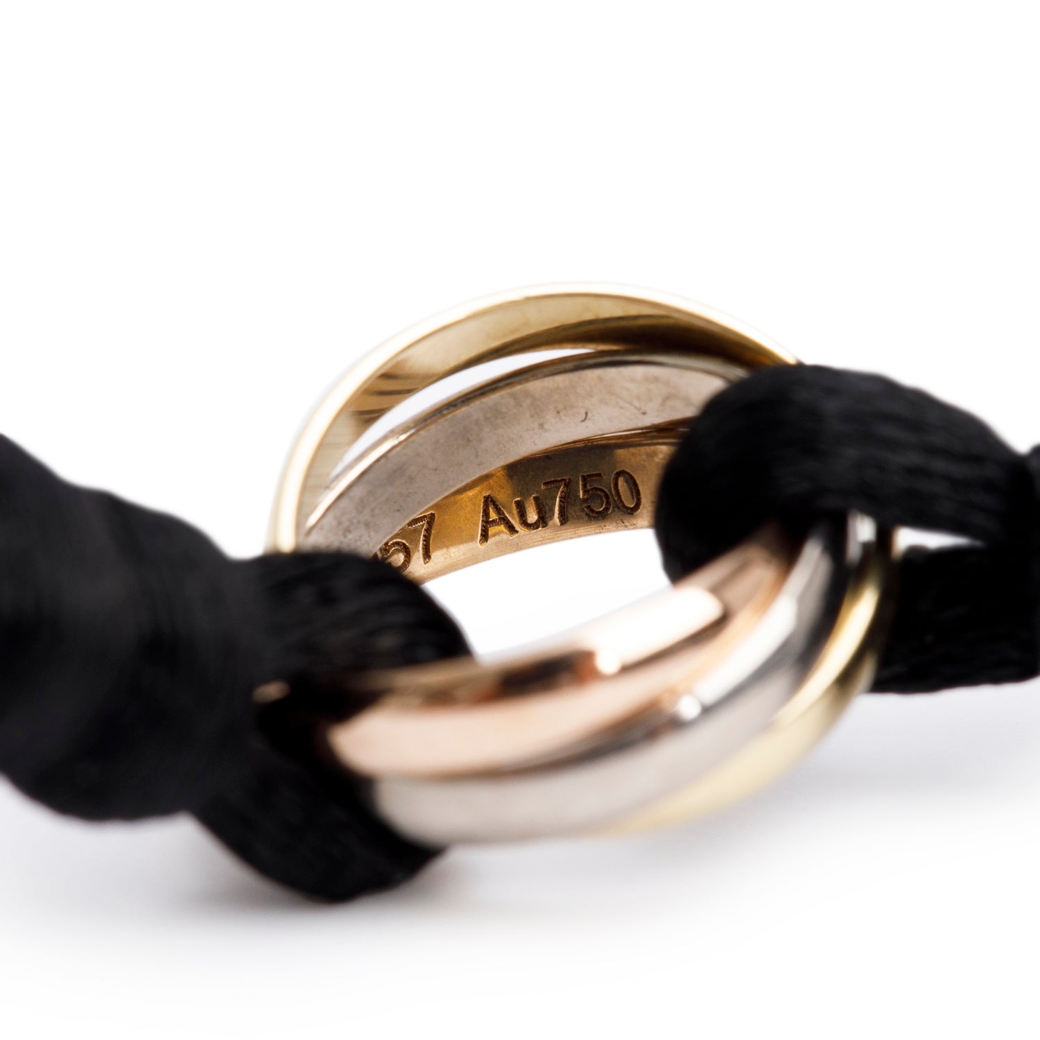 Cartier 2024 18k White, Yellow & Rose Gold Trinity Black Cord Bracelet w/ Box & Certificate