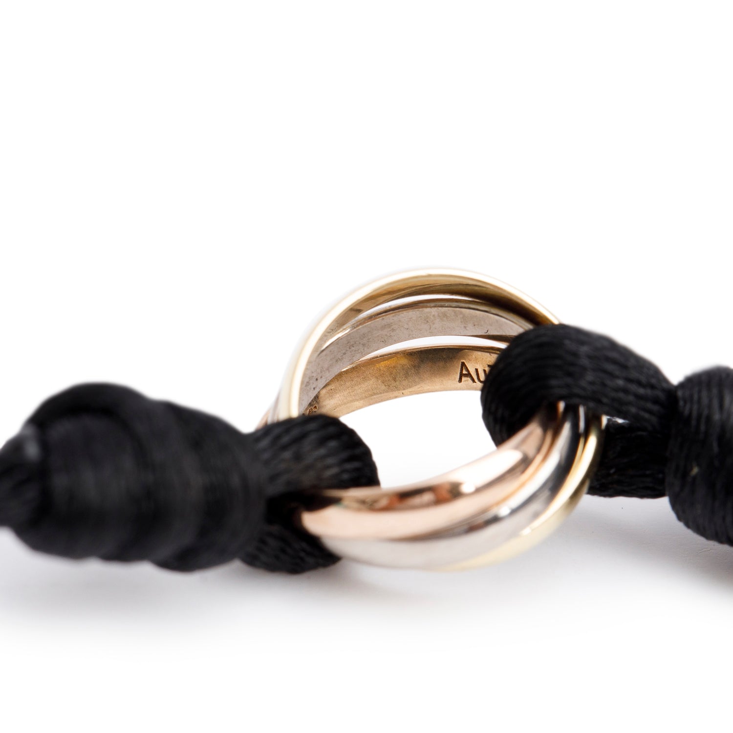 Cartier 2024 18k White, Yellow & Rose Gold Trinity Black Cord Bracelet w/ Box & Certificate