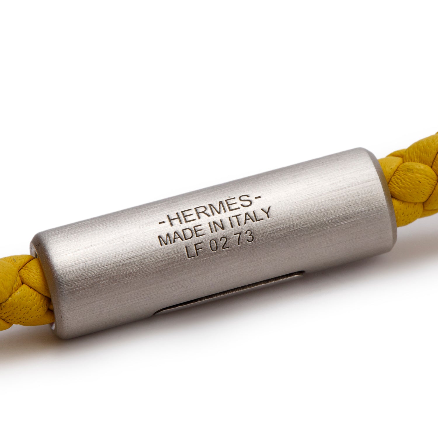 Hermes Palladium Plated Jaune De Naples Swift Leather Puzzle H Bracelet w/ Box & Receipt