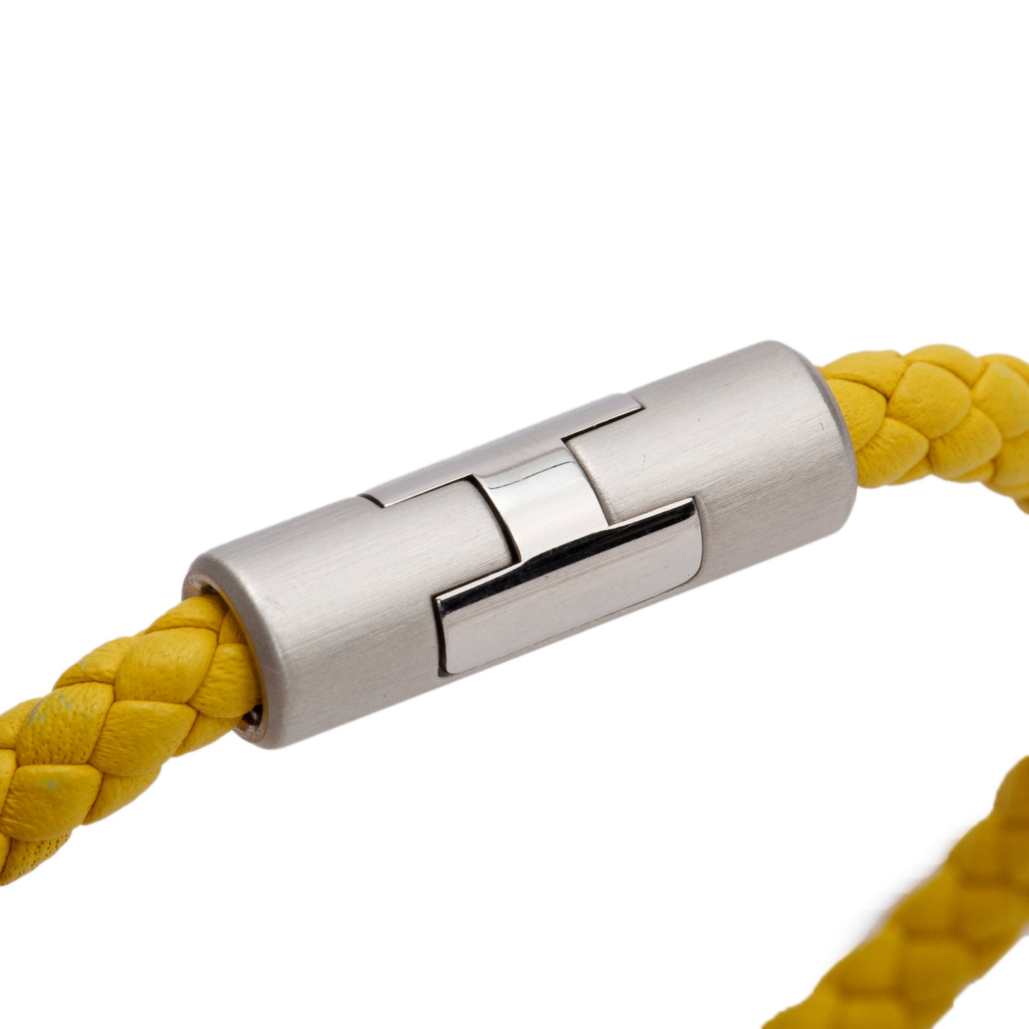 Hermes Palladium Plated Jaune De Naples Swift Leather Puzzle H Bracelet w/ Box & Receipt