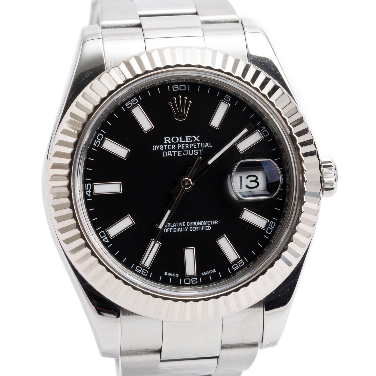 Rolex Stainless Steel Datejust II 41 MM Automatic Watch Black Dial 116334 w/ Box & Papers