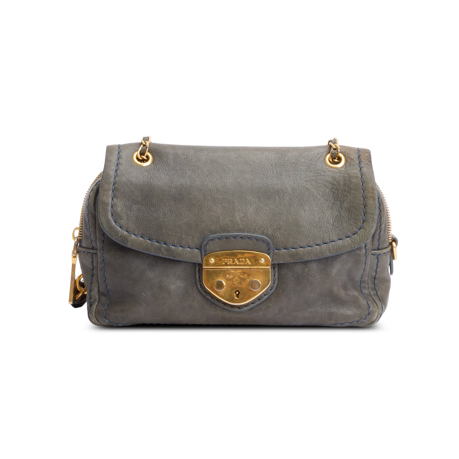 Prada Green Glace Calf Pushlock Chain Shoulder Bag