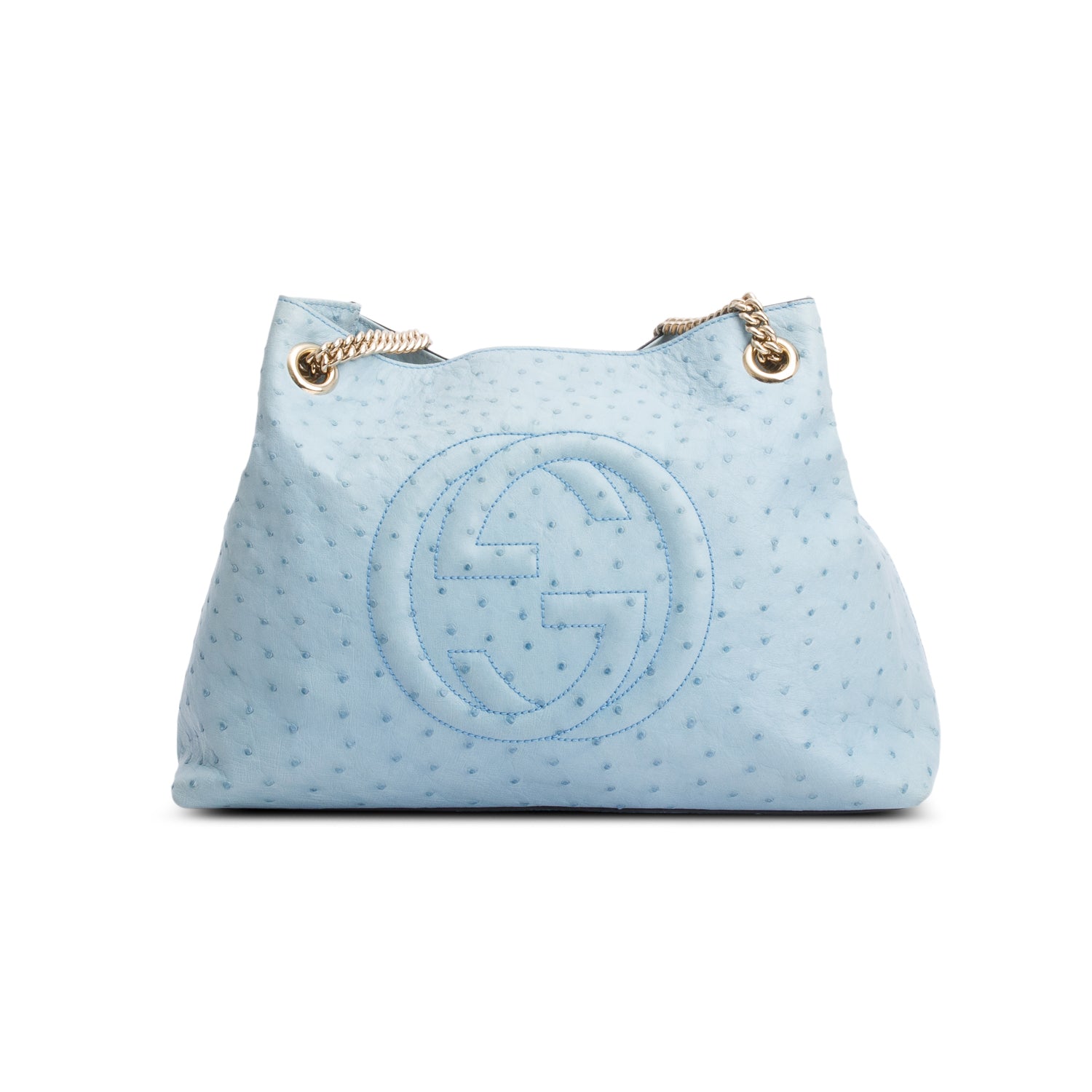 Gucci Blue Ostrich Medium Soho Chain Shoulder Bag