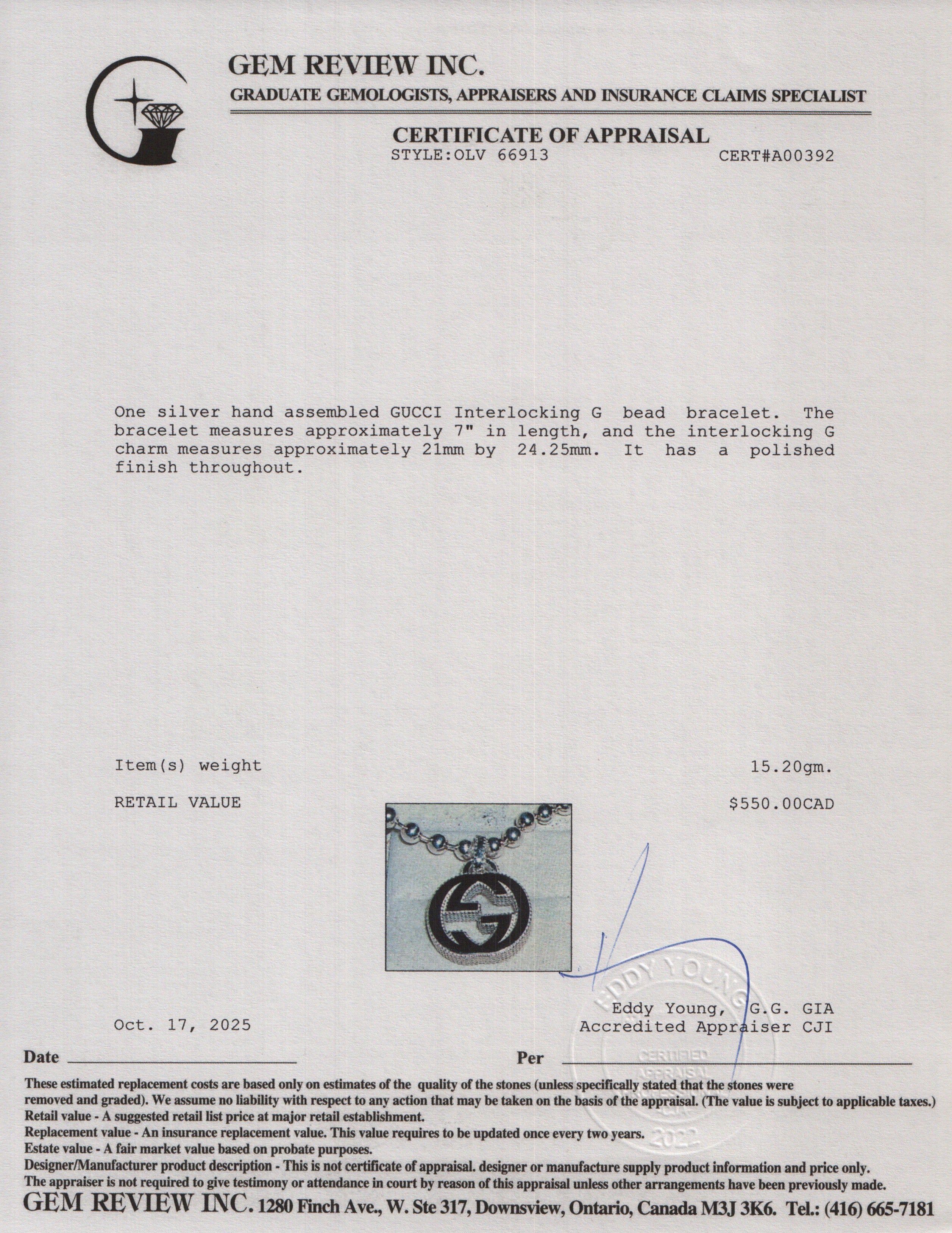 Gucci Sterling Silver Interlocking G Bead Bracelet