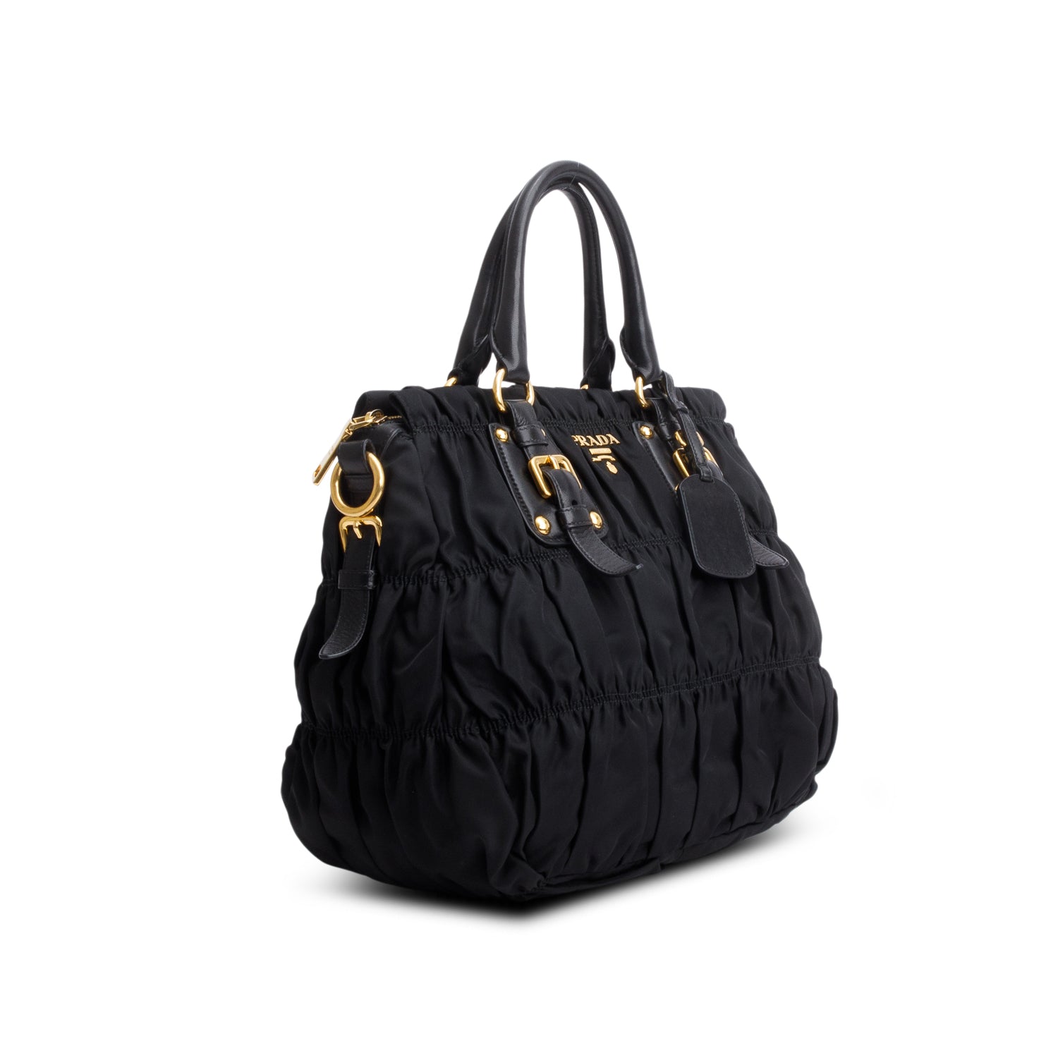 Prada Black Leather-Trimmed Tessuto Gaufre Tote w/ Strap