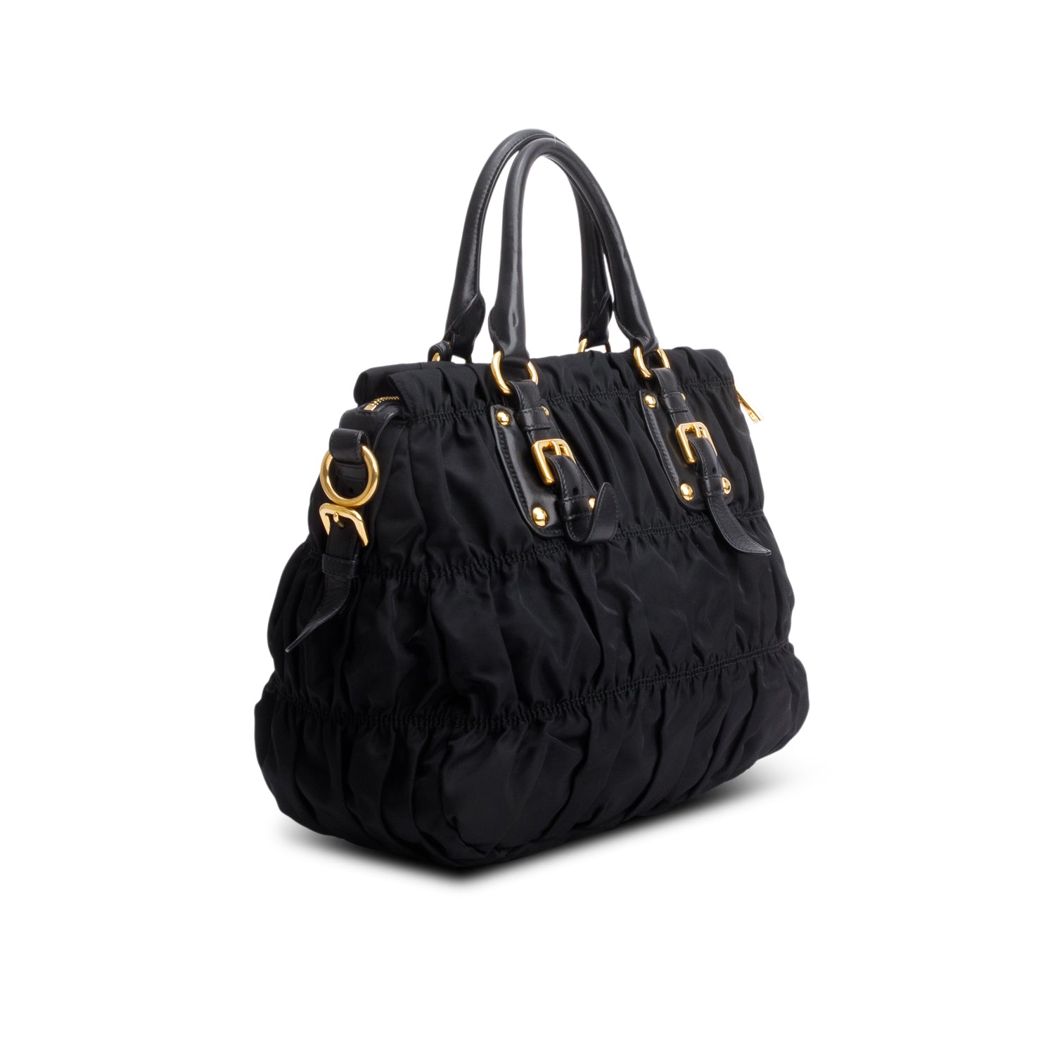 Prada Black Leather-Trimmed Tessuto Gaufre Tote w/ Strap