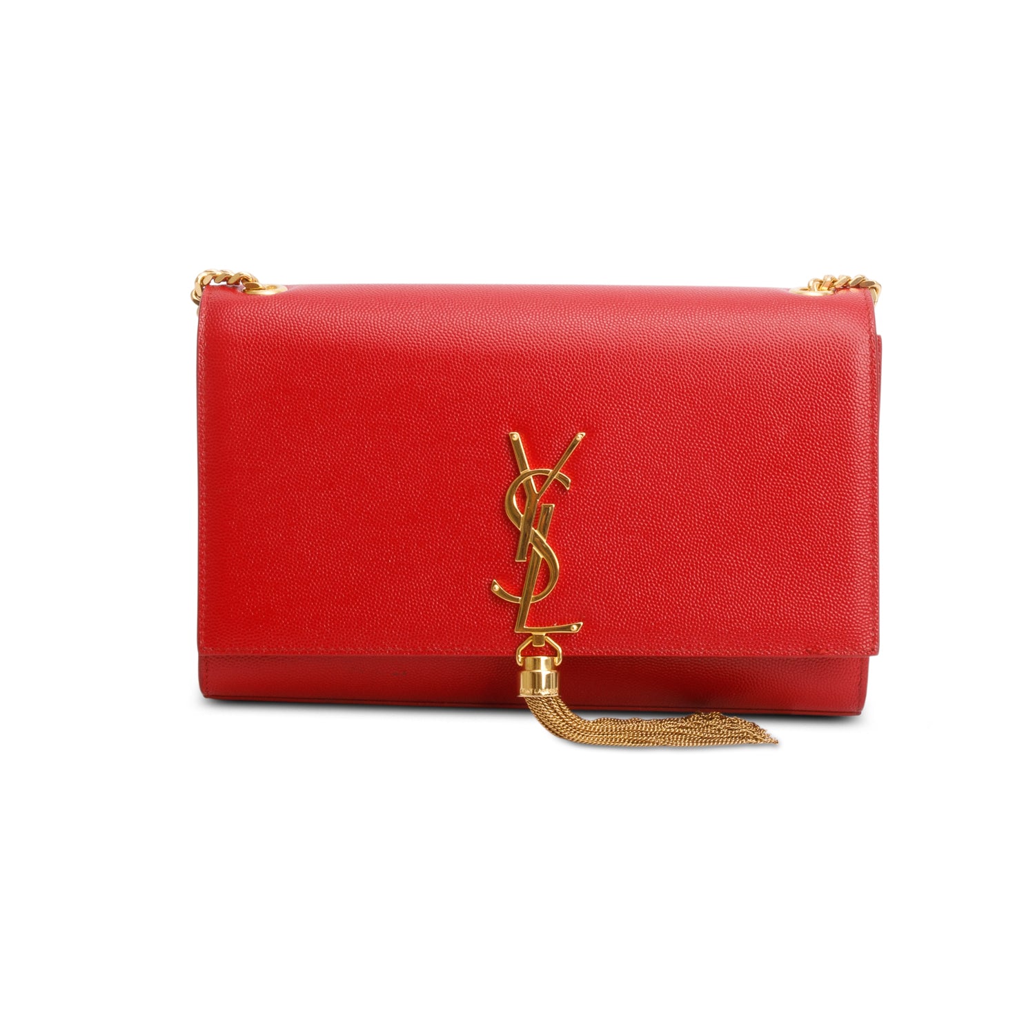 Saint Laurent Red Grain De Poudre Leather Medium Classic Monogram Kate Tassel Chain Bag