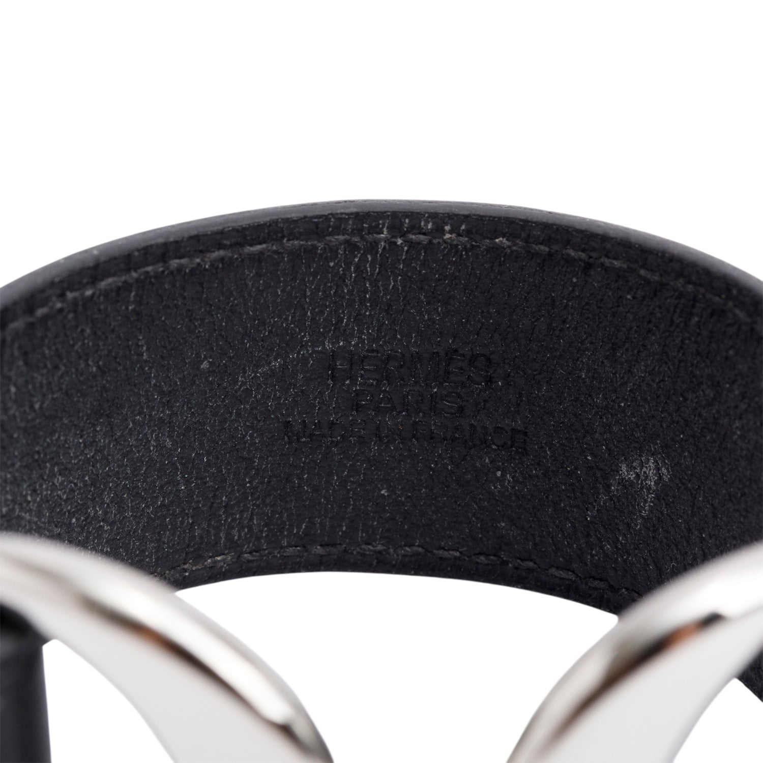 Hermes Palladium Plated Black Swift Calfskin Leather Babylone Wrap Bracelet, Size S