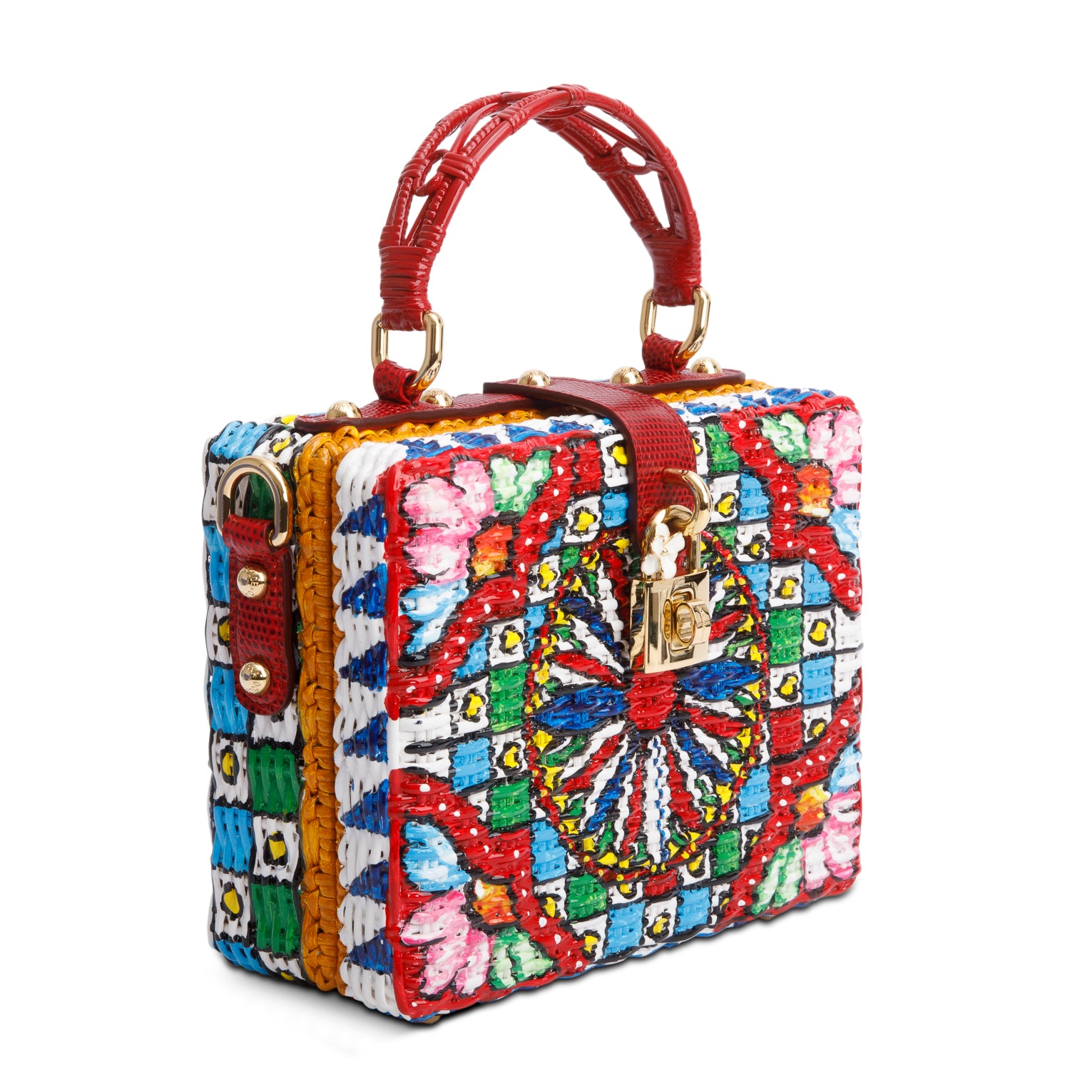 Dolce & Gabbana Multicolor Painted Wicker Box Bag w/ Box, Strap & Authenticity Card