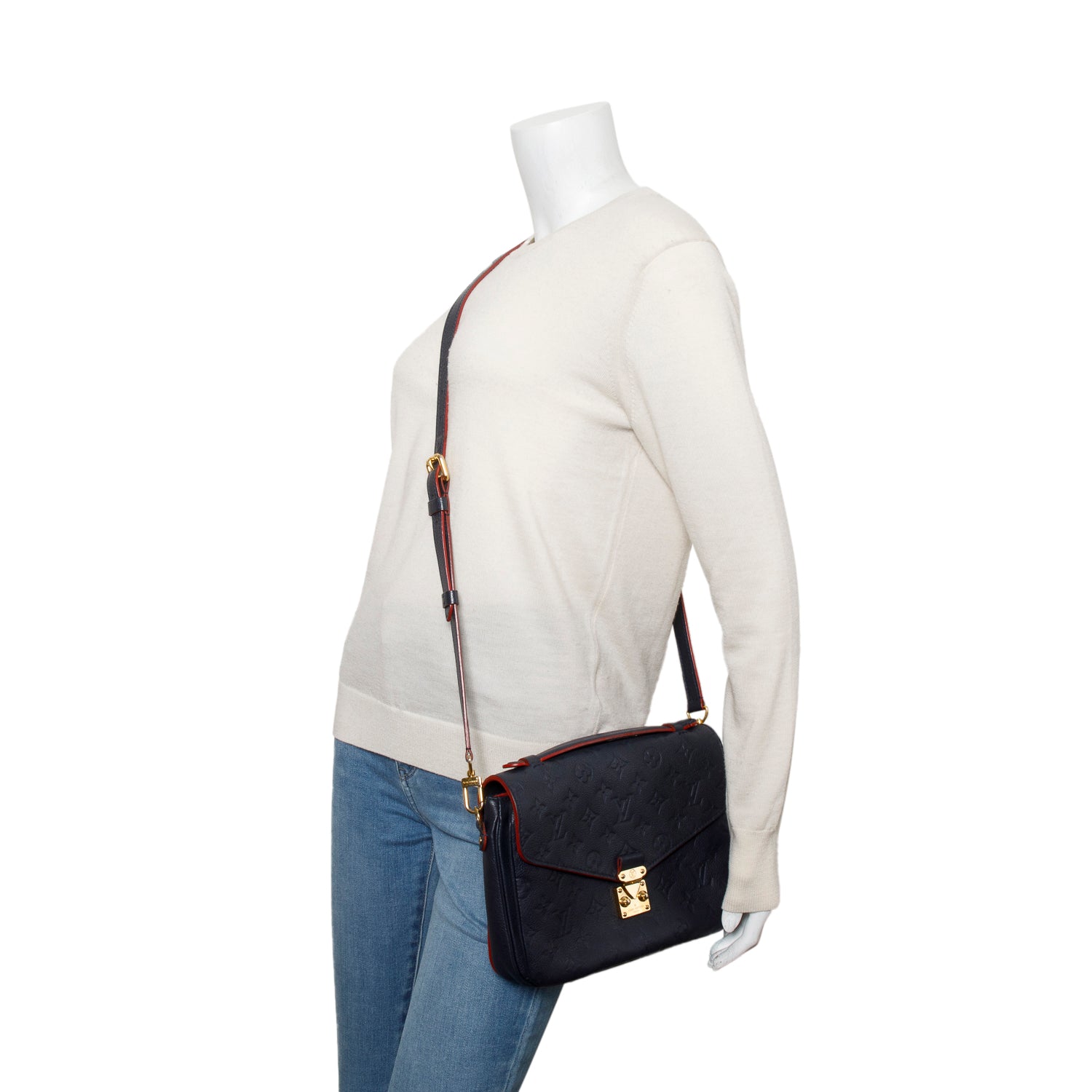 Louis Vuitton Navy Monogram Empreinte Leather Pochette Metis w/ Box & Strap