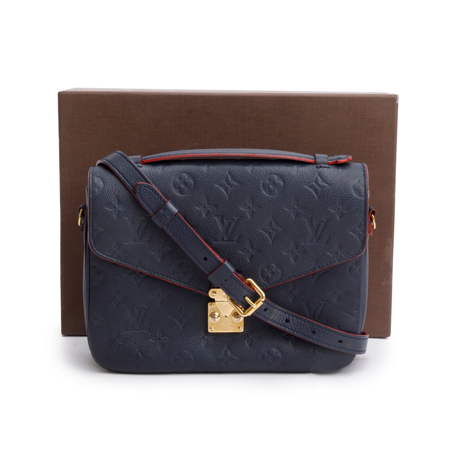Louis Vuitton Navy Monogram Empreinte Leather Pochette Metis w/ Box & Strap