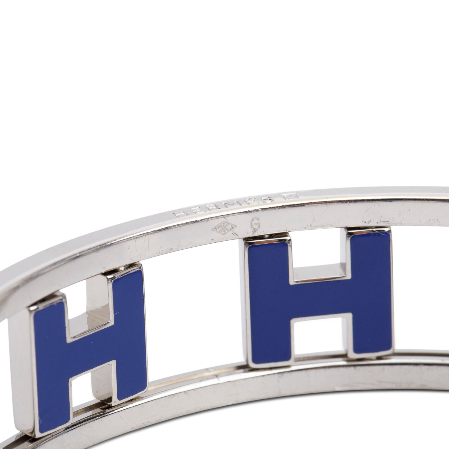 Hermes Palladium-Plated Blue Enamel Rondo Ash H  Bangle