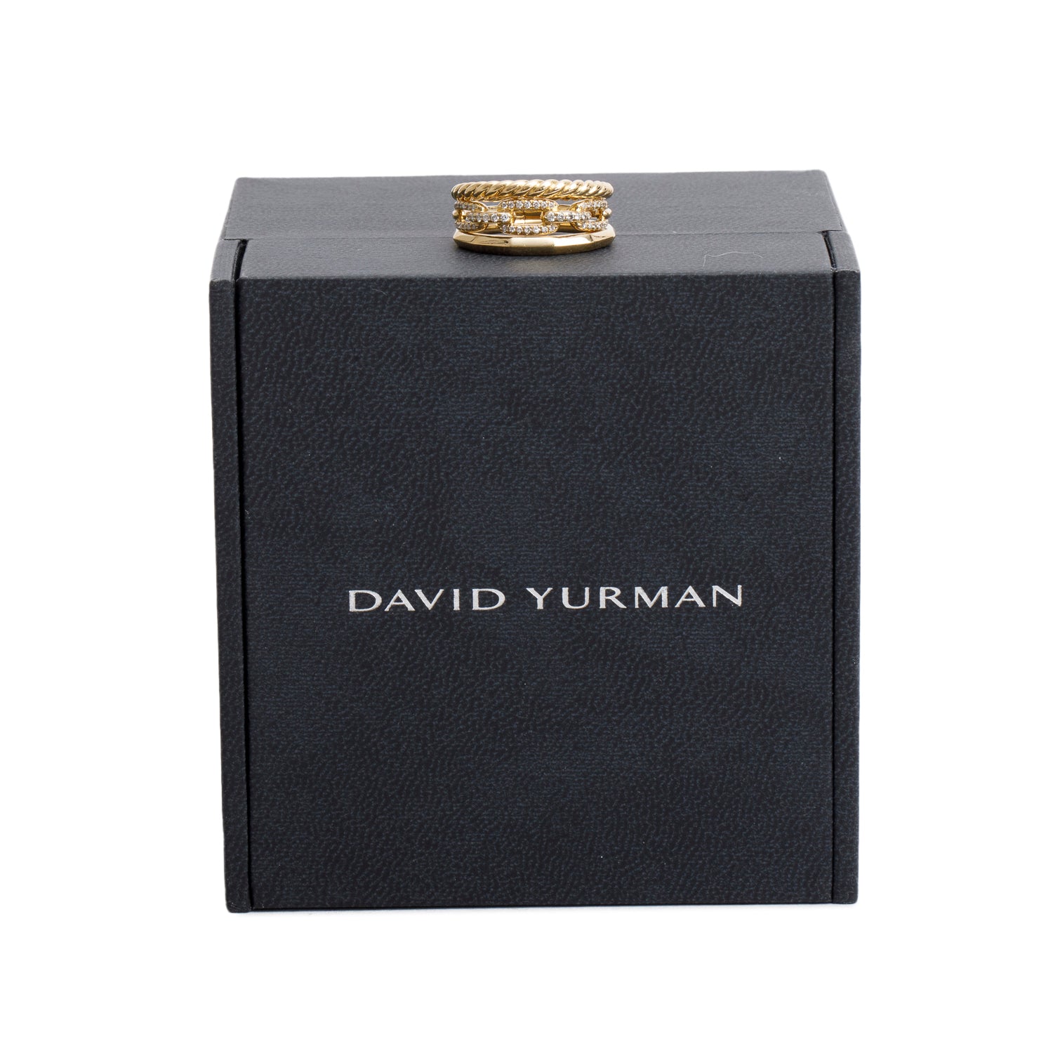 David Yurman 18k Yellow Gold Diamond Stax Three Row Ring, 9.5 MM, Size 6.25 w/ Box