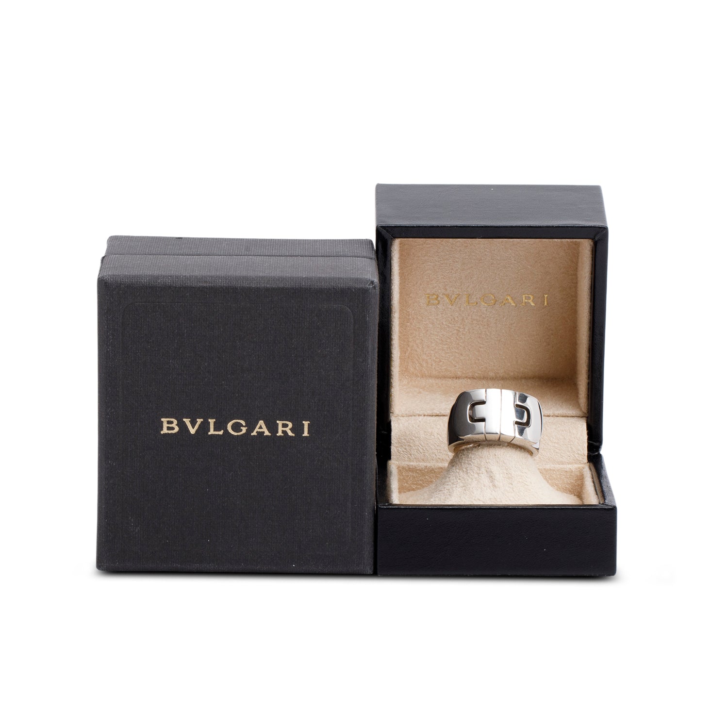 BVLGARI 18k White Gold Parentesi Band Ring, Size 9 w/ Box