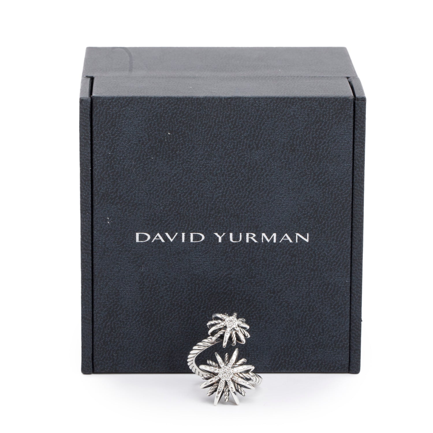 David Yurman Sterling Silver Diamond Starburst Bypass Ring, Size 5.5 w/ Box