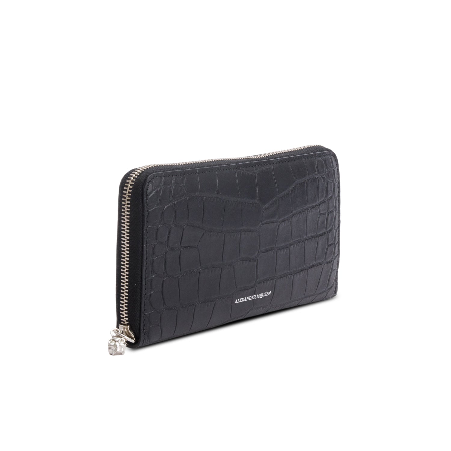 Alexander Mcqueen Black Croc Embossed Continental Zip Wallet w/ Box