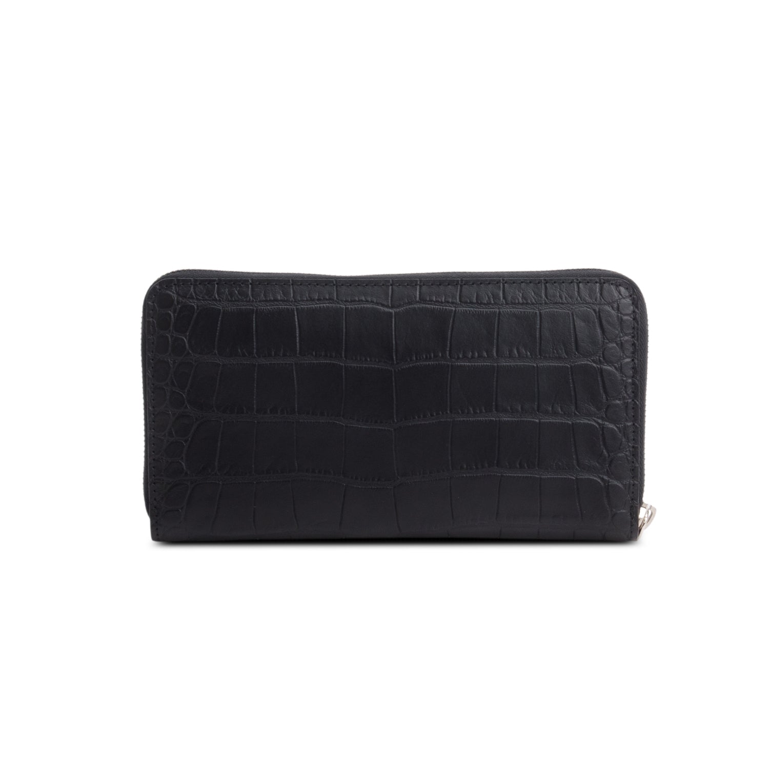 Alexander Mcqueen Black Croc Embossed Continental Zip Wallet w/ Box