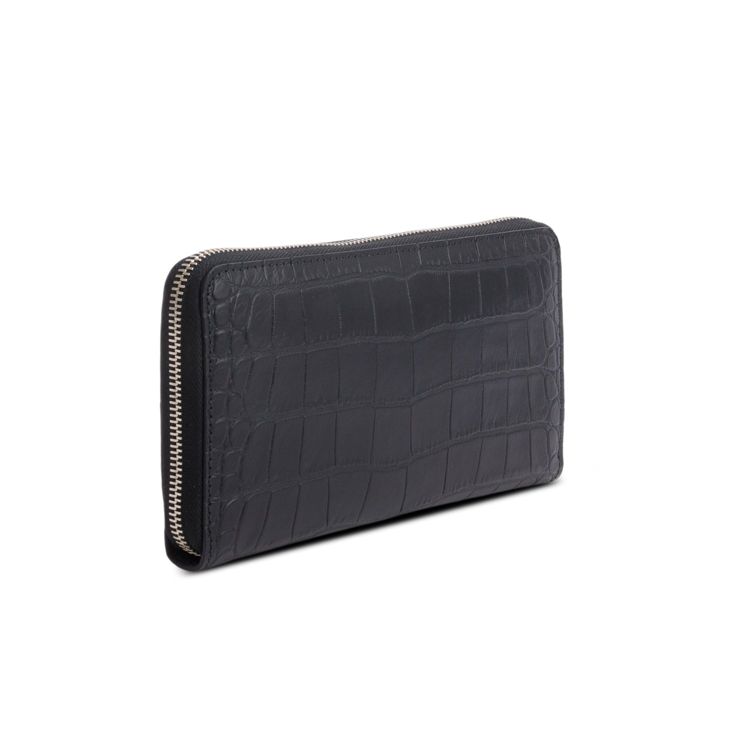 Alexander Mcqueen Black Croc Embossed Continental Zip Wallet w/ Box
