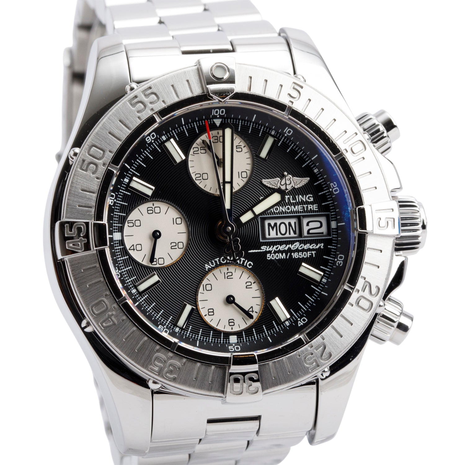 Breitling Stainless Steel Superocean Chronograph II 42 MM Automatic Watch Black Dial A13340 w/ Box & Papers